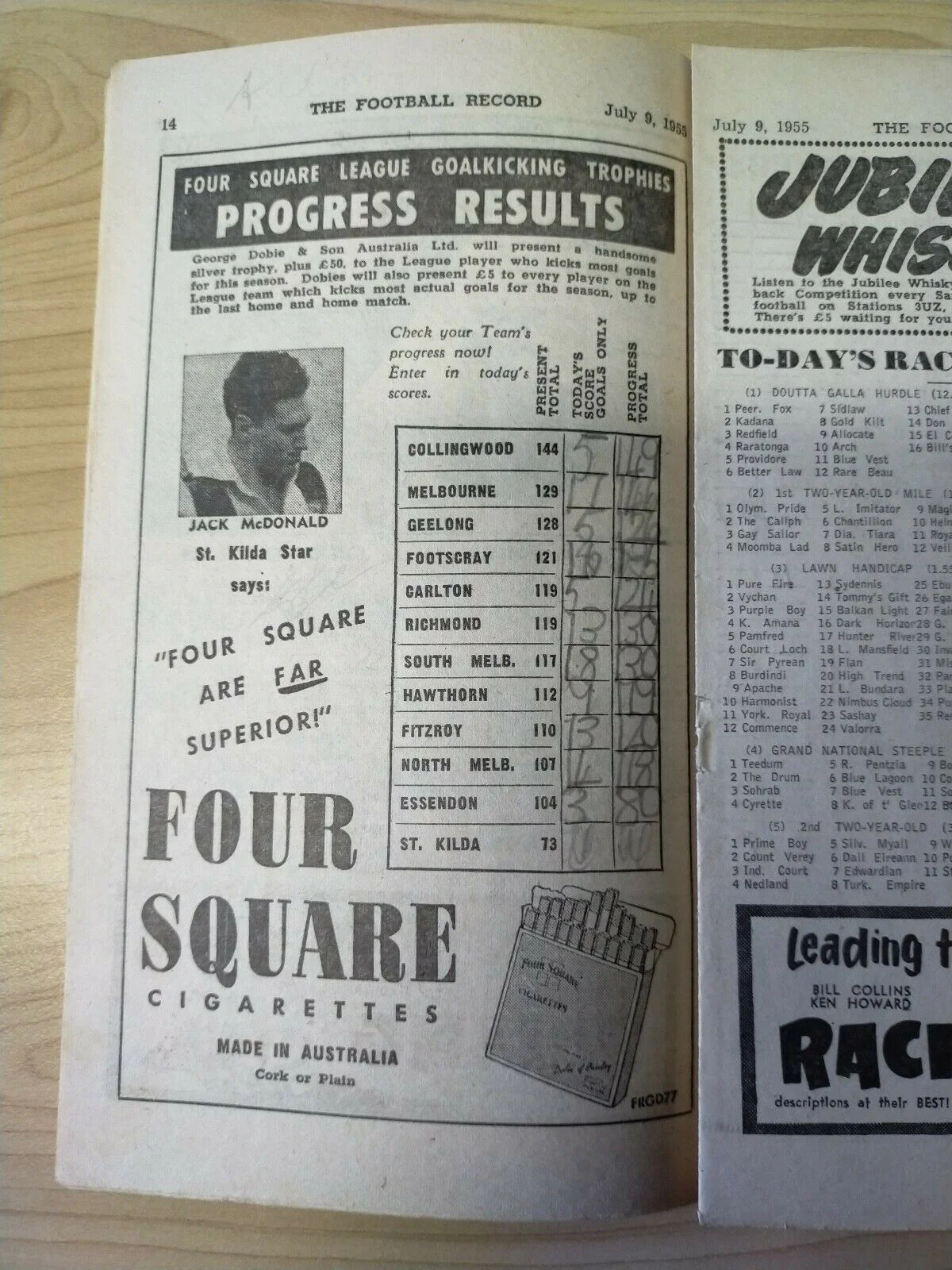 VFL 1955 July 9 Football Record Footscray v  Collingwood - Image 3