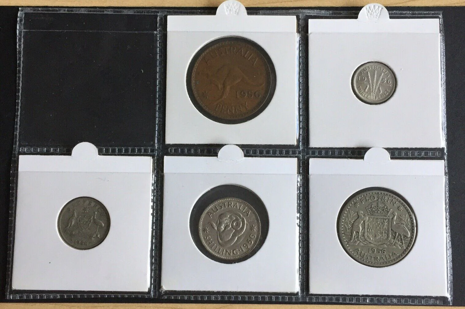 Australia 1956 Pre Decimal 5 Coin Set including 4 silver (no Halfpenny Issued) IDEAL BIRTHDAY GIFT