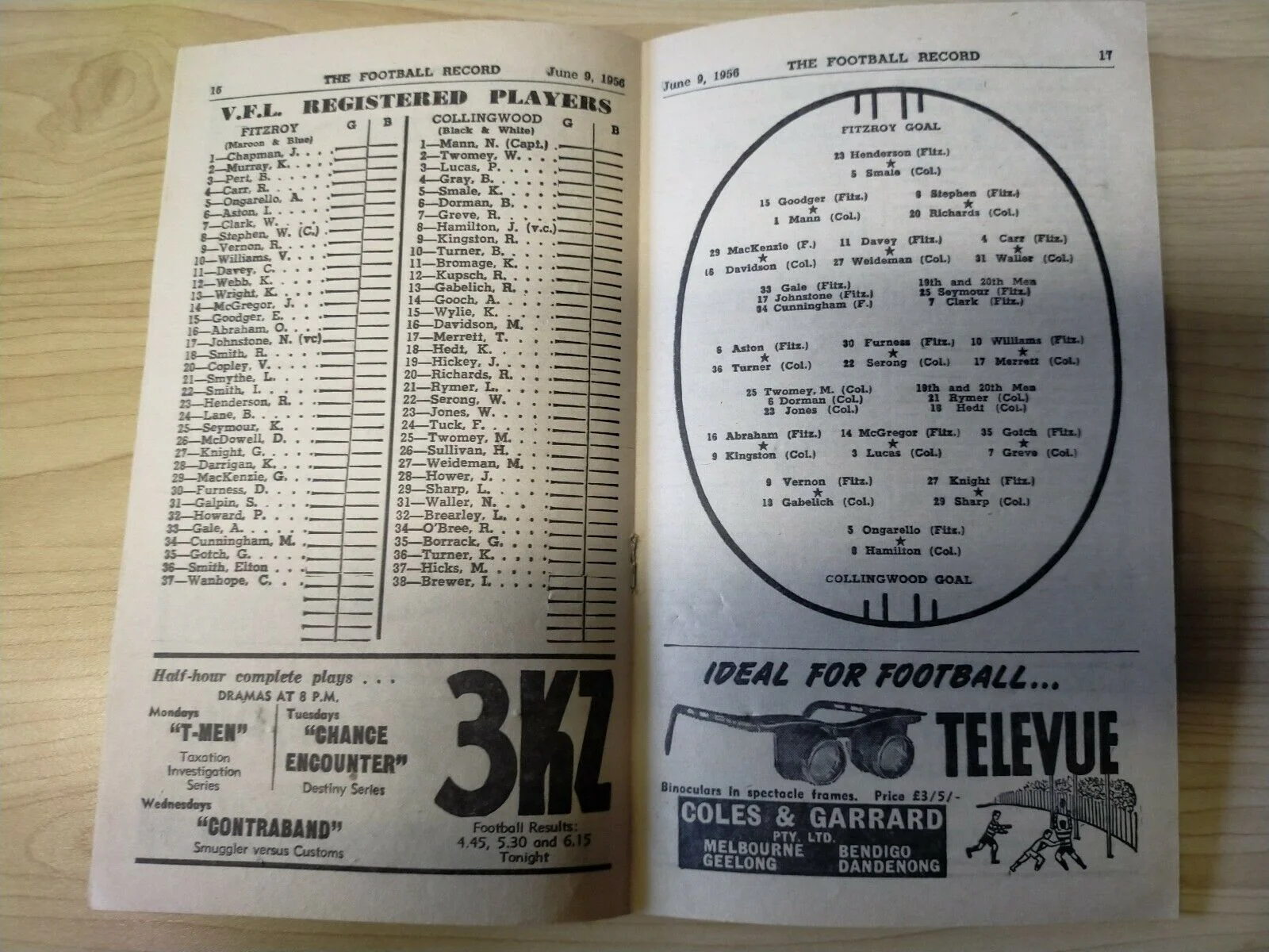 VFL 1956 June 9 Football Record Fitzroy v Collingwood - Image 2