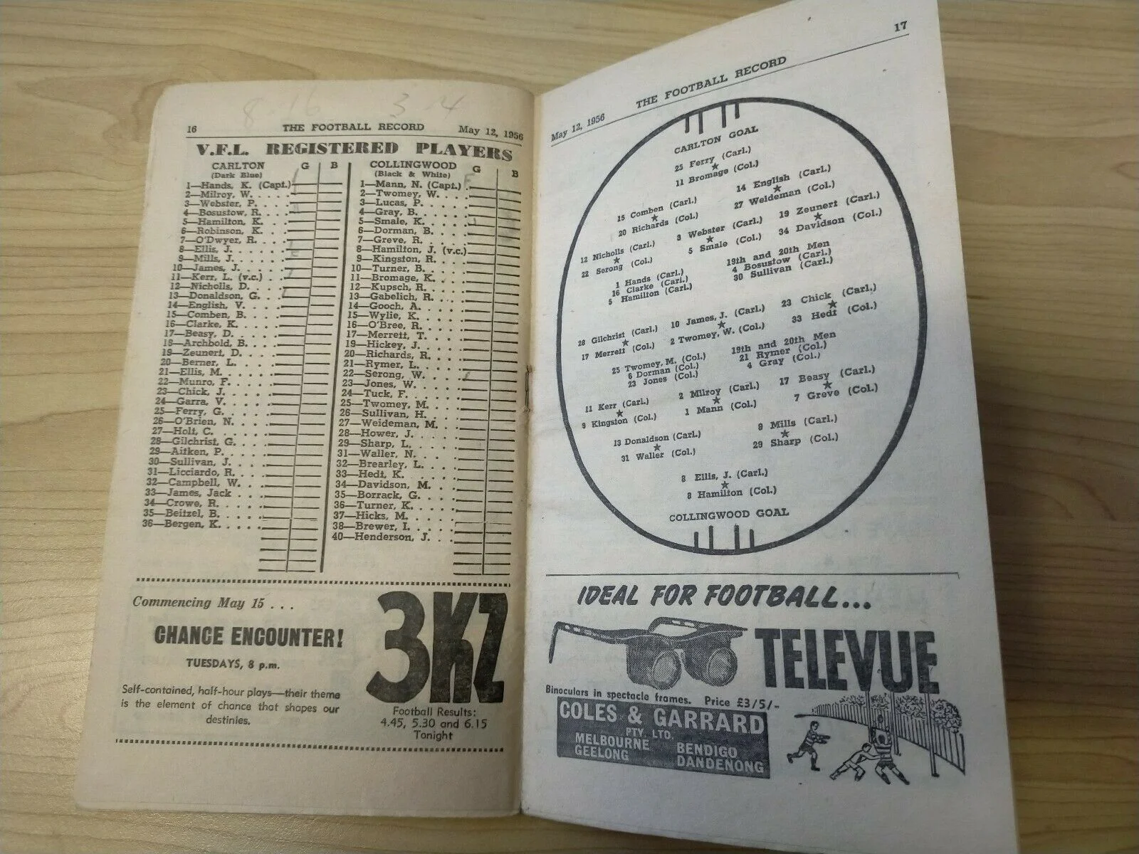 VFL 1956 May 12 Football Record Carlton v Collingwood - Image 2