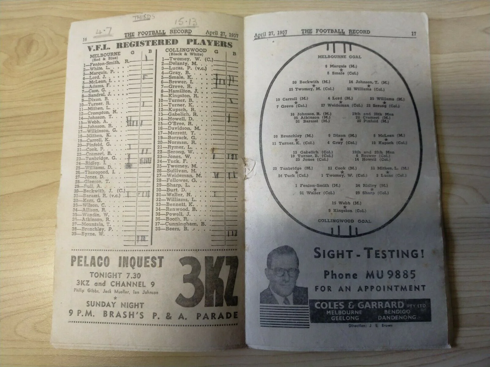 VFL 1957 April 27 Football Record Melbourne v Collingwood - Image 2