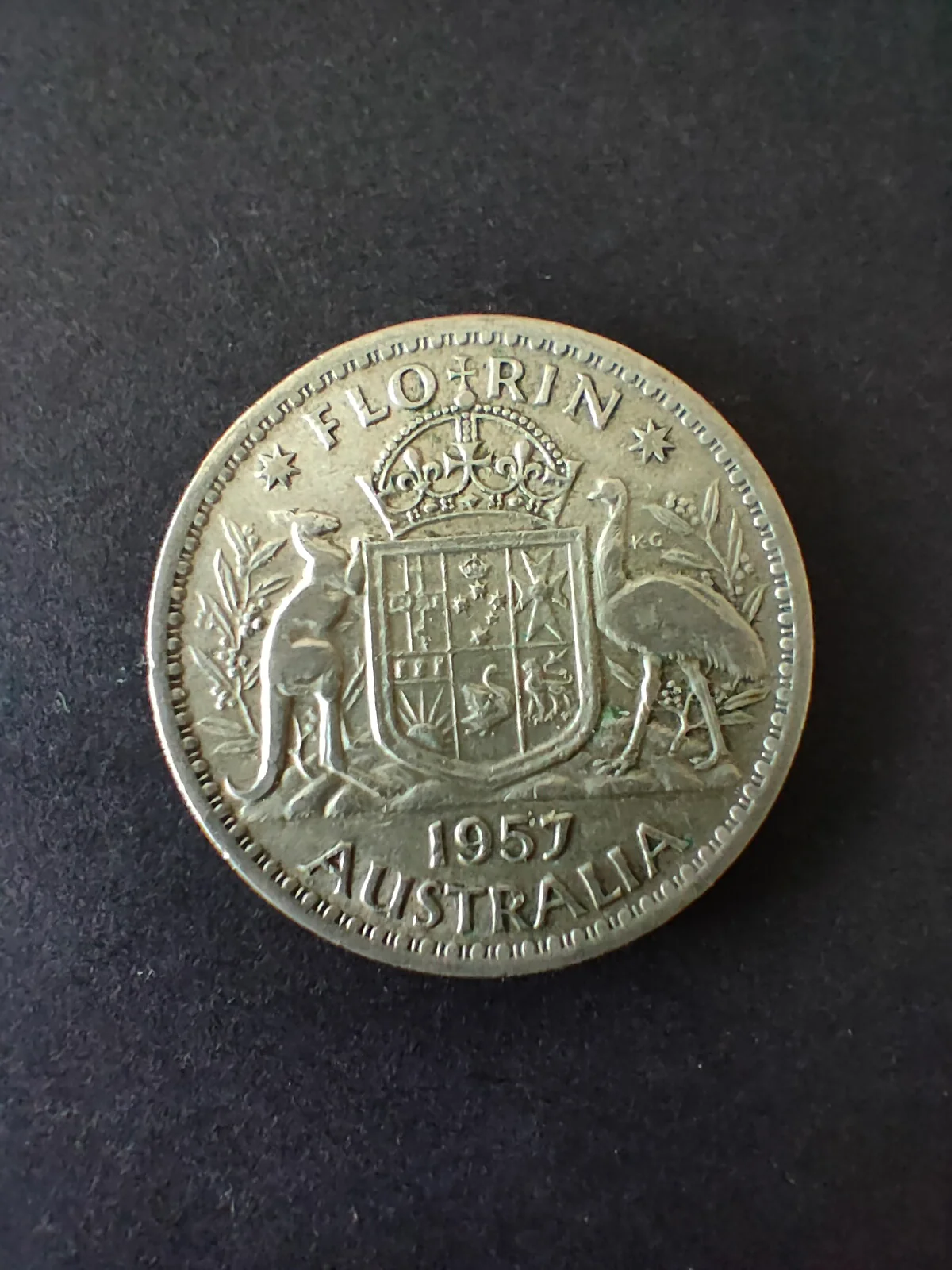Australia 1957 2/- Florin Silver Coin Very Fine Condition
