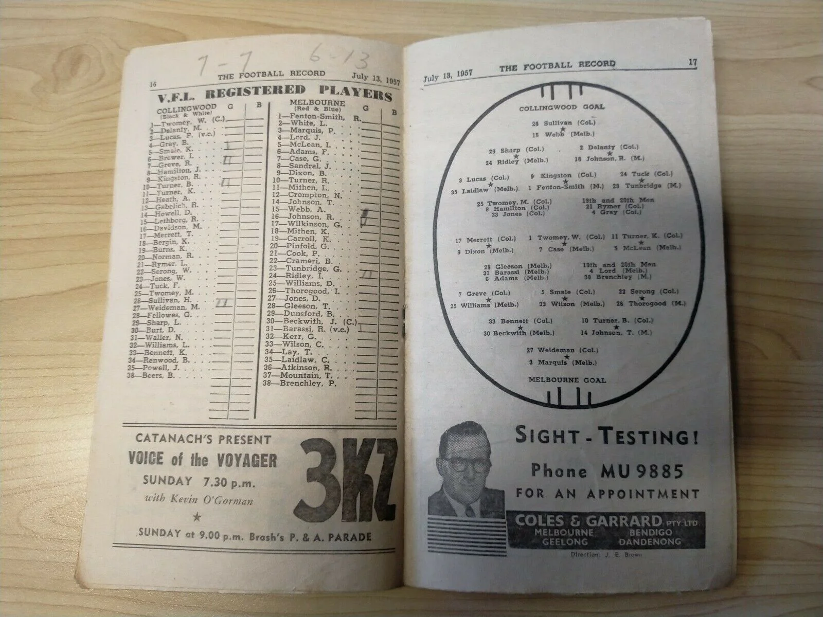 VFL 1957 July 13 Football Record Collingwood v Melbourne - Image 2
