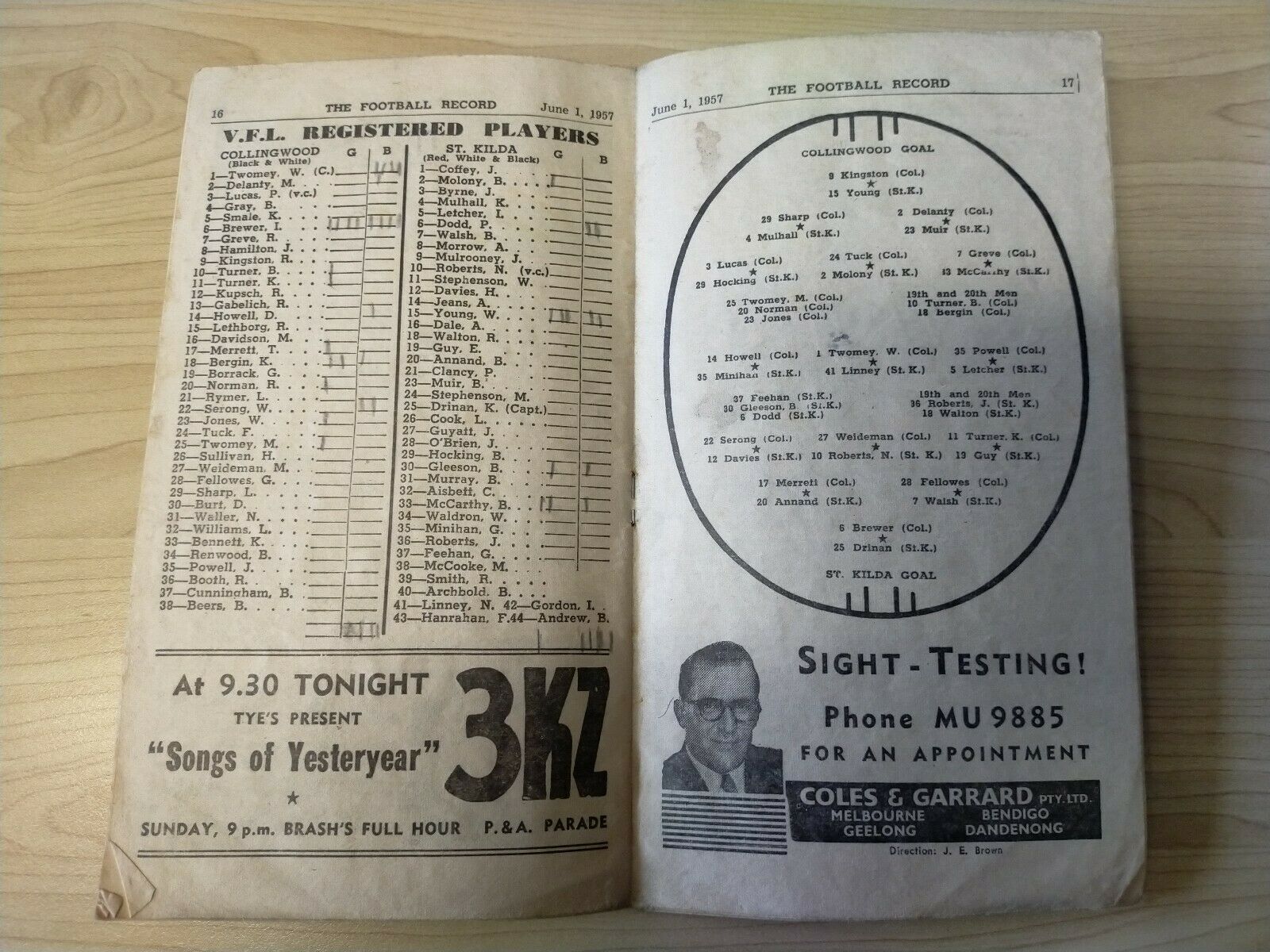 VFL 1957 June 1 Football Record Collingwood v St Kilda - Image 2