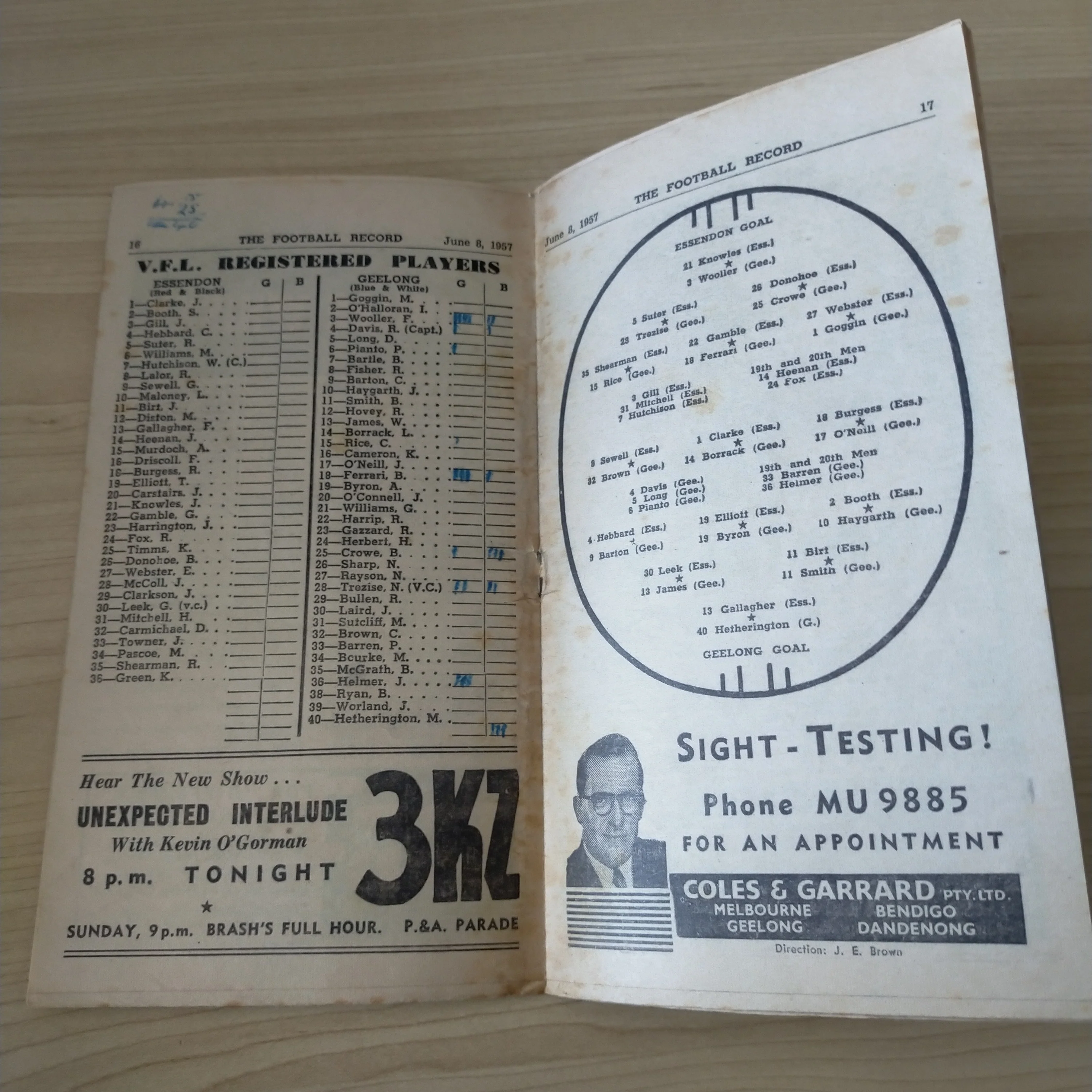 VFL 1957 June 8 Essendon v Geelong Football Record - Image 2