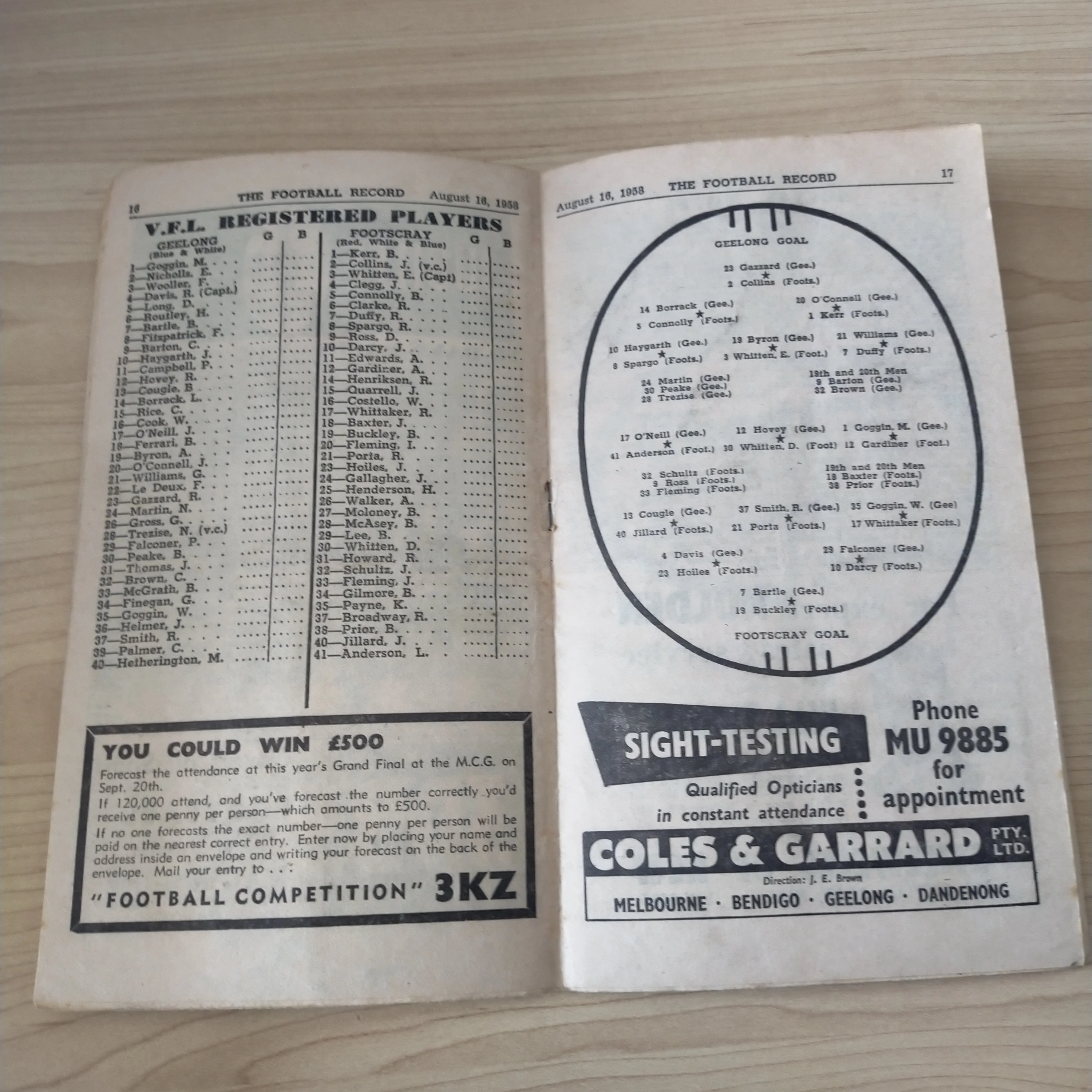 VFL 1958 August 16 Geelong v Footscray Football Record - Image 2