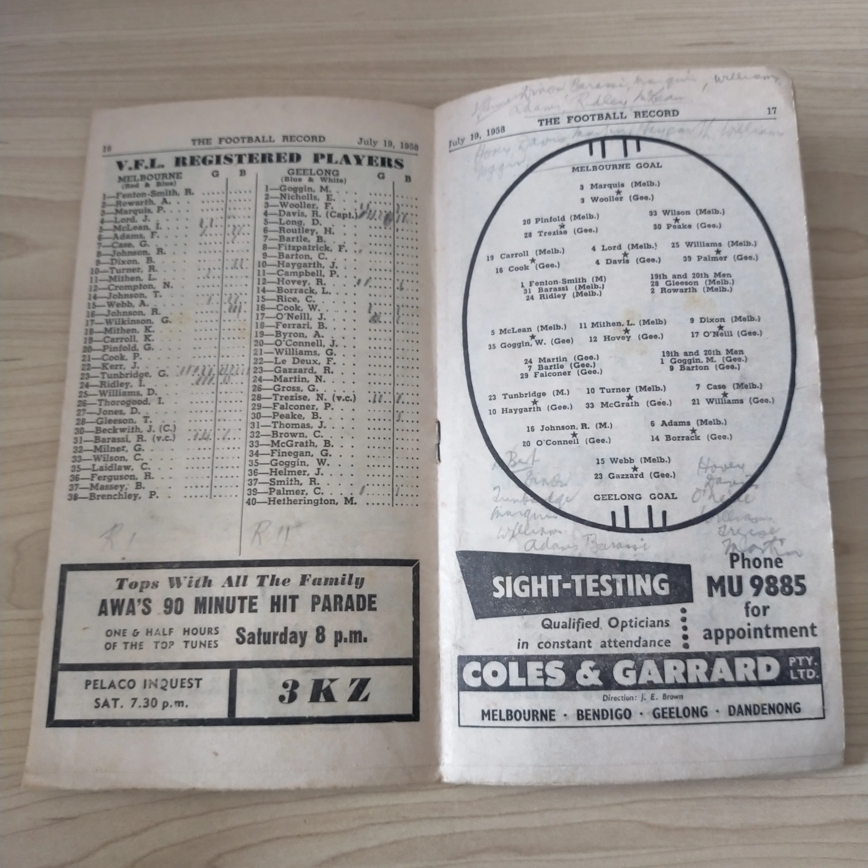 VFL 1958 July 19 Melbourne v Geelong Football Record - Image 2