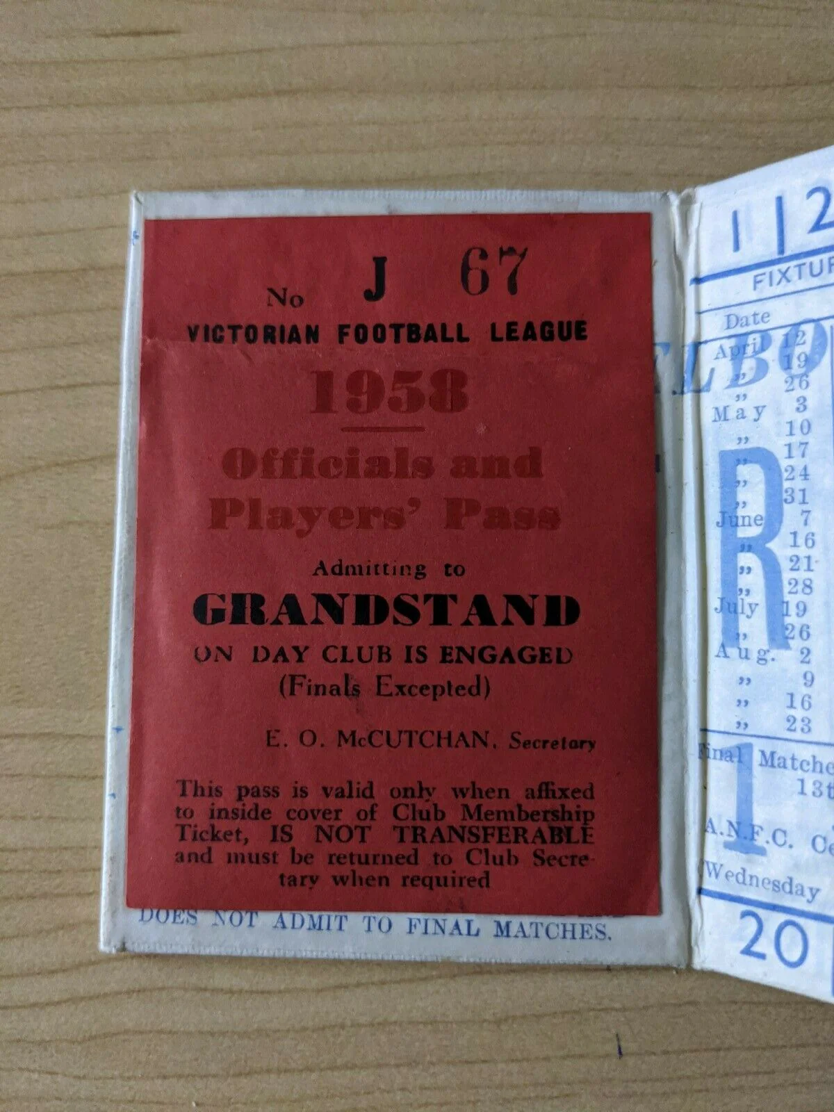 VFL 1958 North Melbourne Kangaroos Patron Member's Season Ticket - Image 2