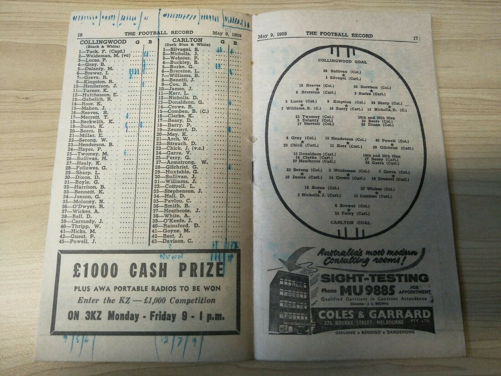 VFL 1959 May 9th Football Record Collingwood v Carlton - Image 3