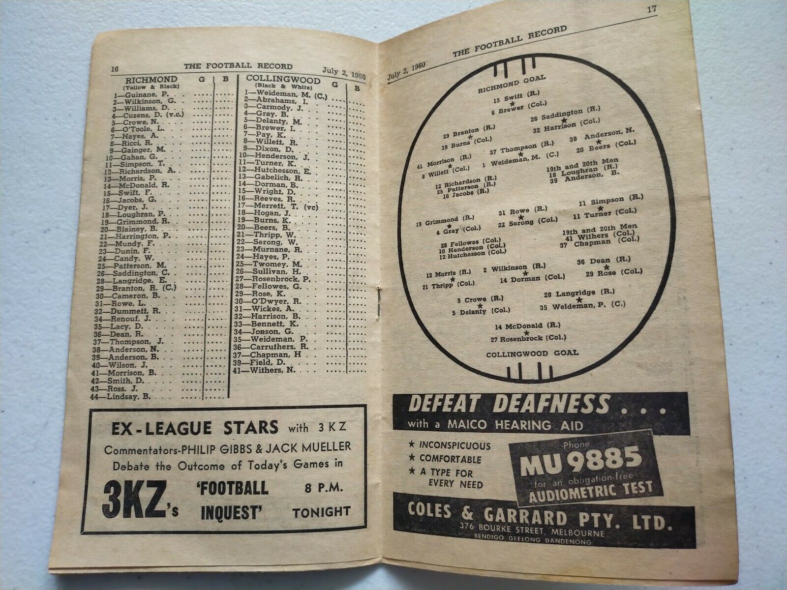 VFL 1960 July 2 Football Record Richmond v Collingwood - Image 2