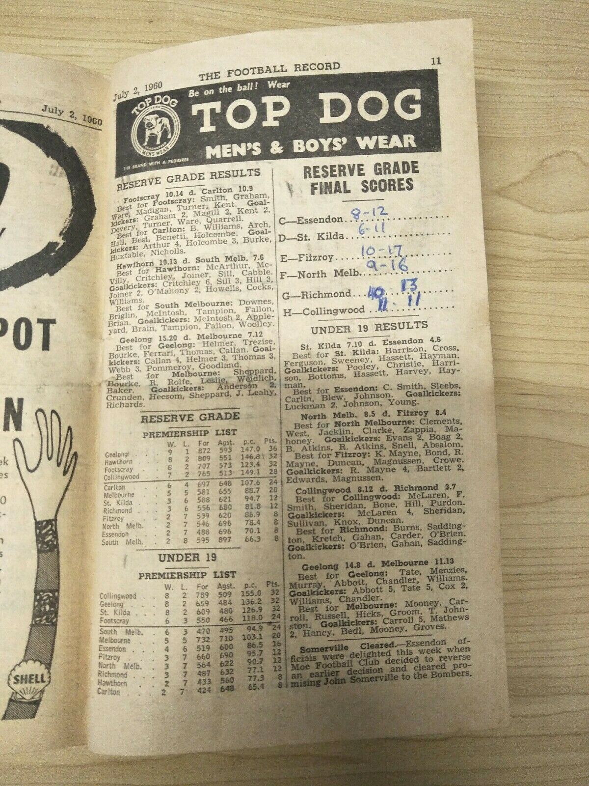 VFL 1960 July 2 Football Record Richmond v Collingwood - Image 3