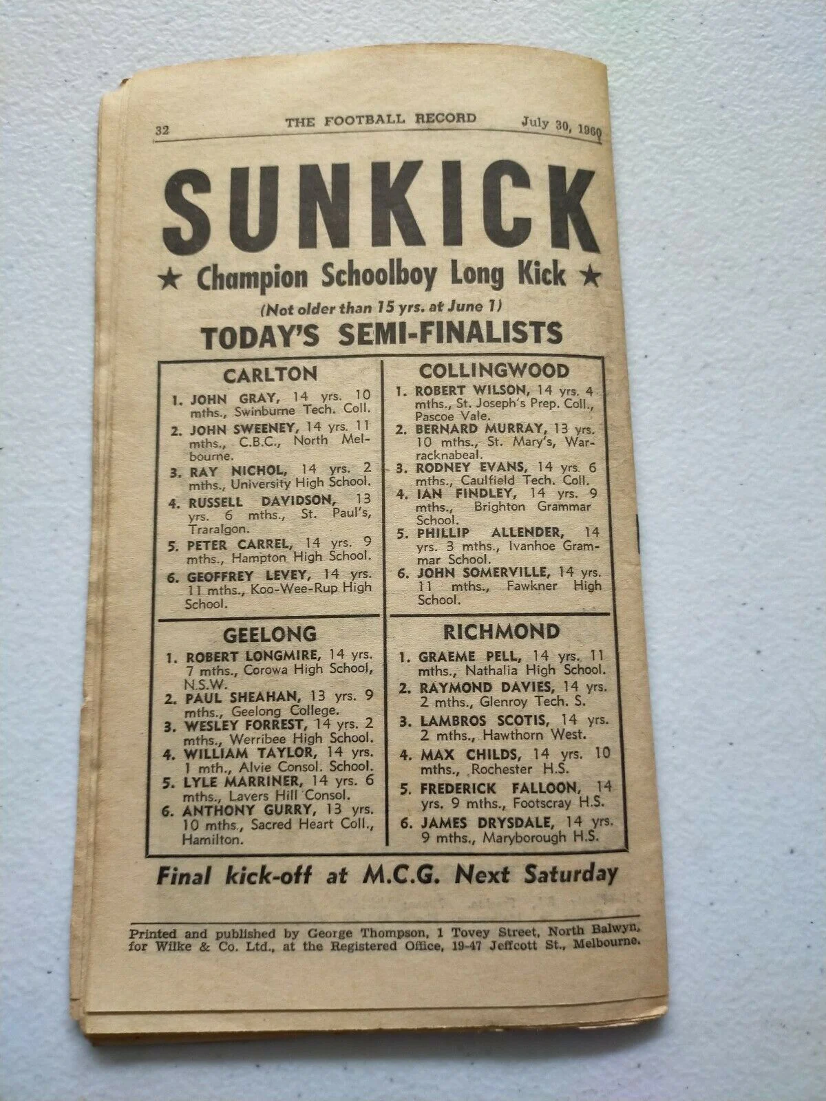 VFL 1960 July 30 Football Record Collingwood v Essendon - Image 4