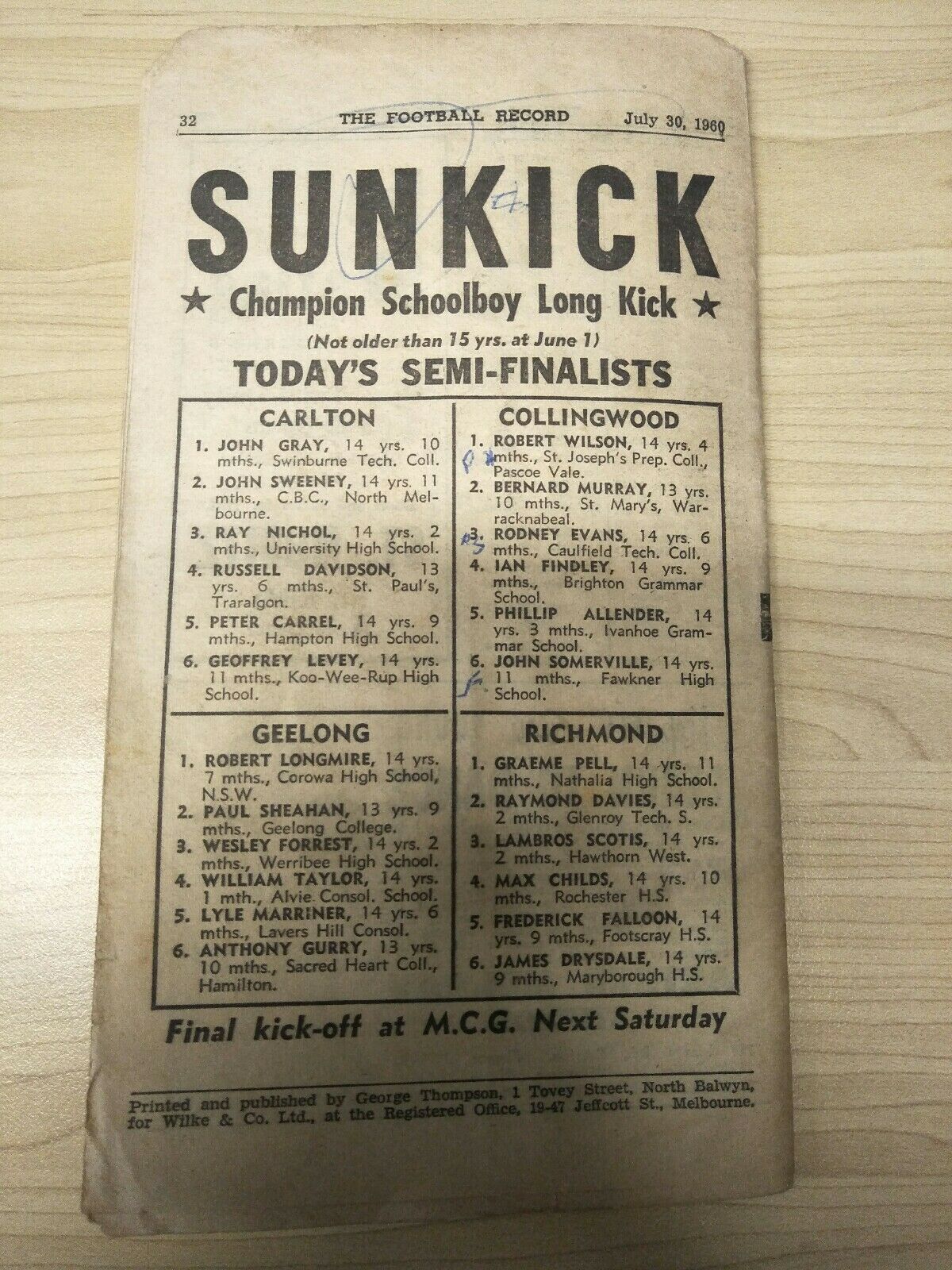 VFL 1960 July 30 Football Record Collingwood v Essendon - Image 6