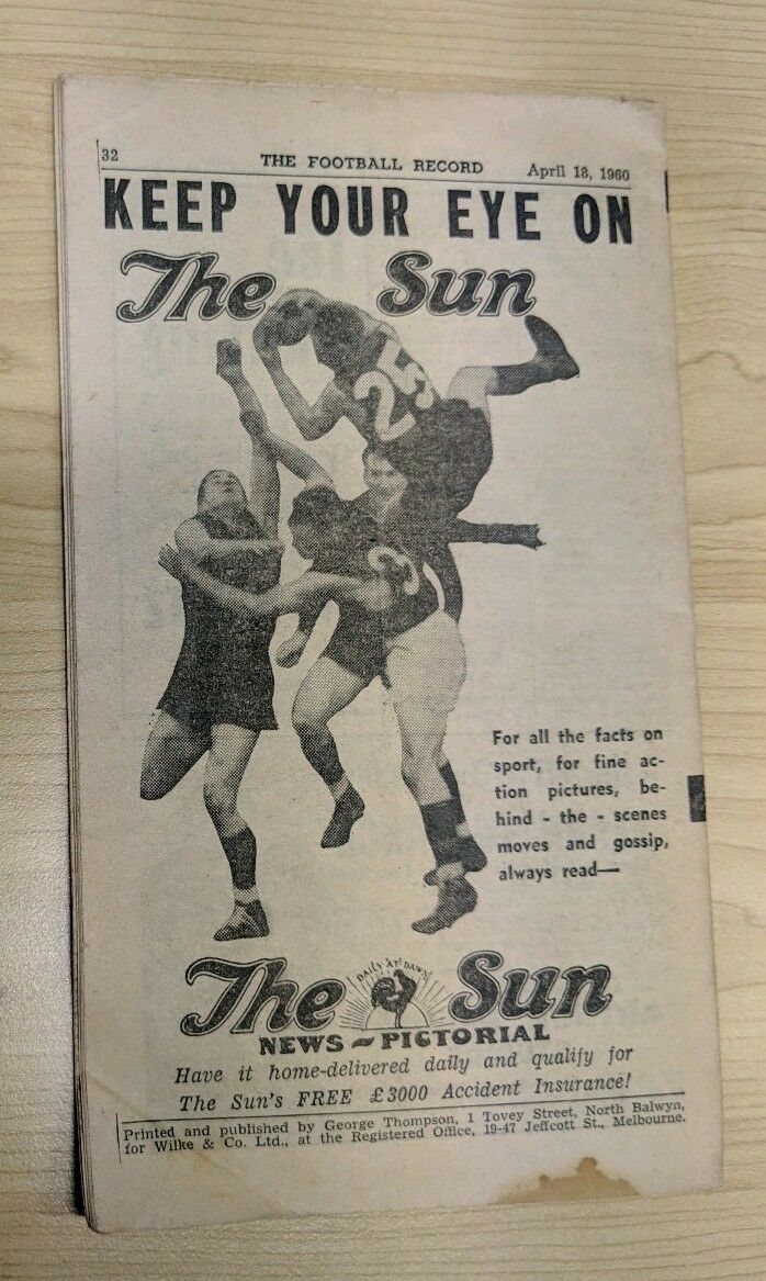 VFL 1960 April 18 Football Record Melbourne v North Melbourne - Image 2