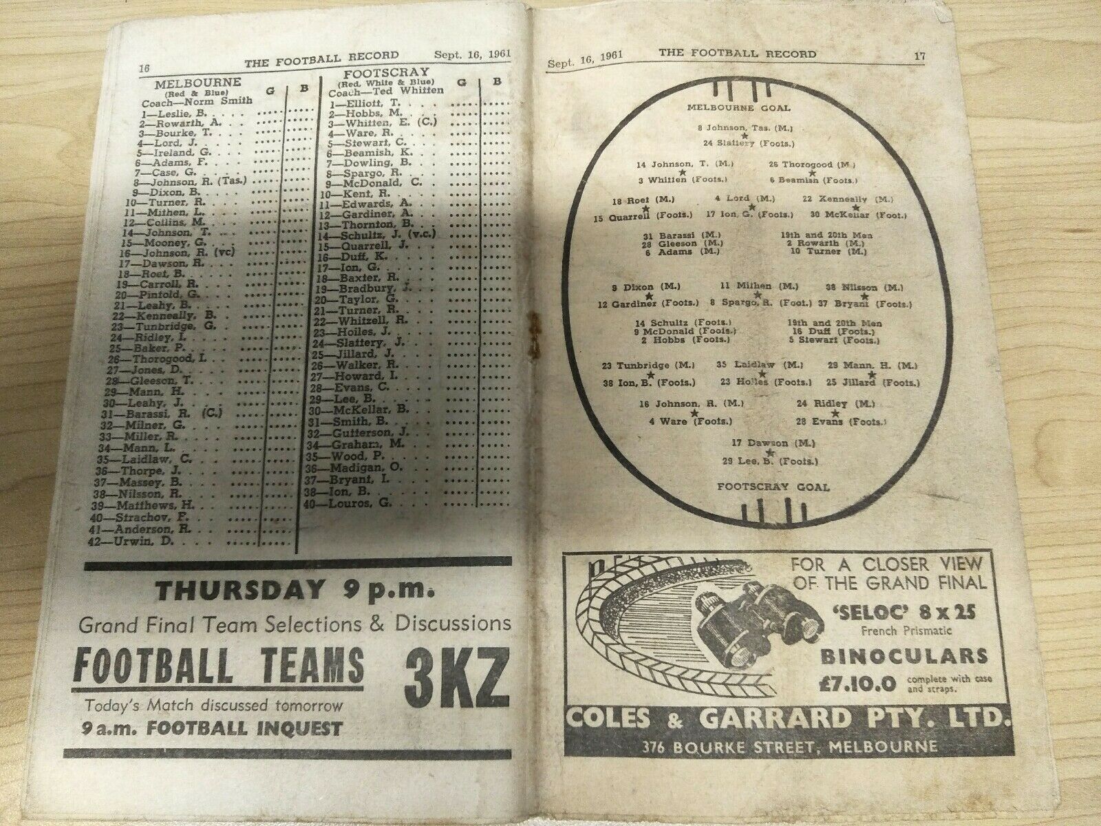 VFL 1961 September 16 Football Record Final Melbourne v Footscray - Image 2
