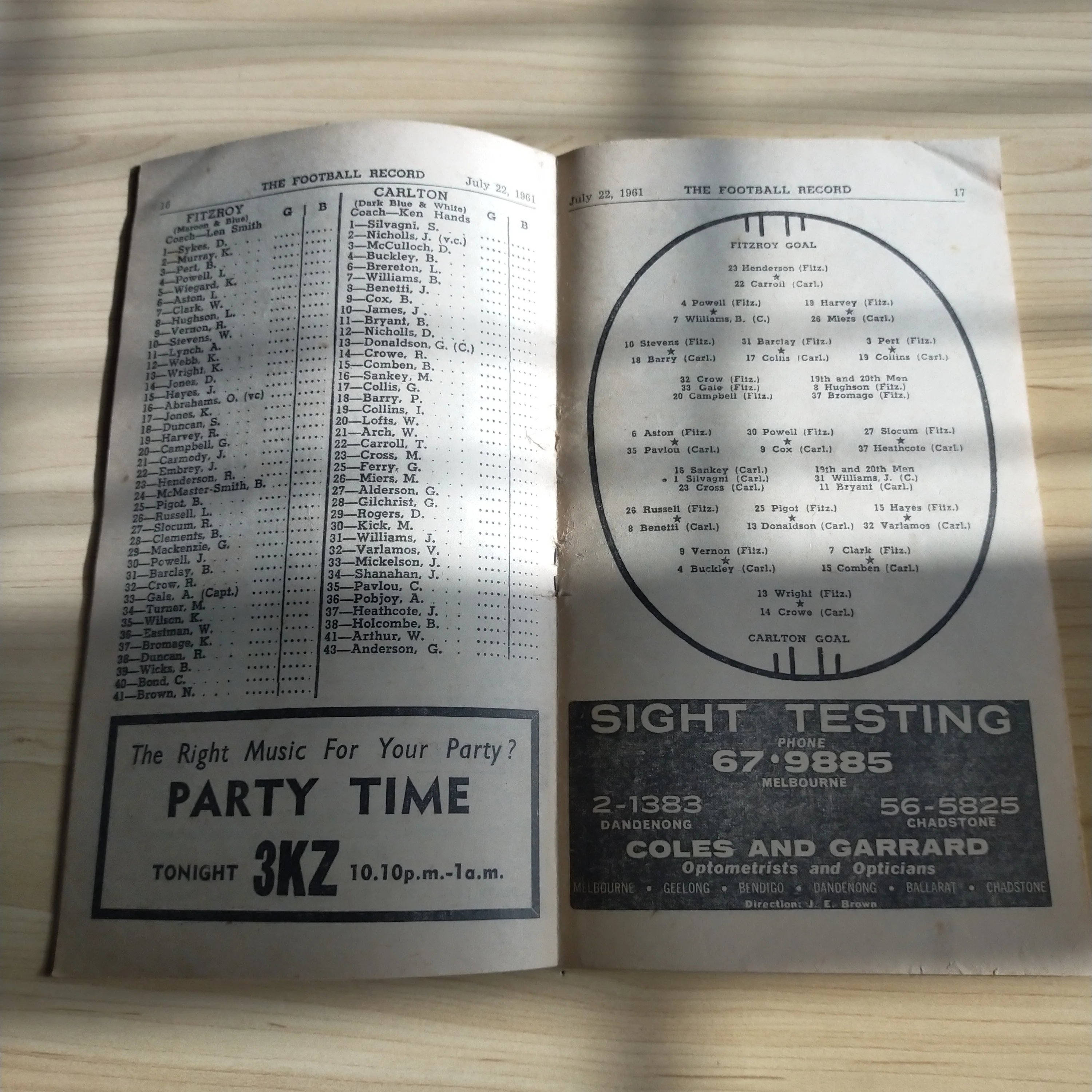VFL 1961 July 22 Fitzroy v Carlton Football Record - Image 2