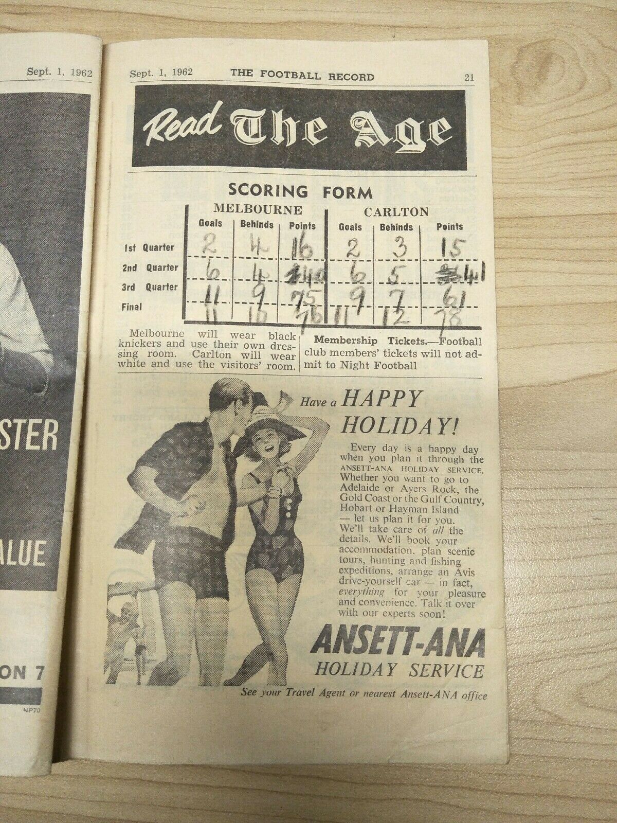 VFL 1962 September 1 Football Record 1st Semi Final Melbourne v Carlton - Image 3