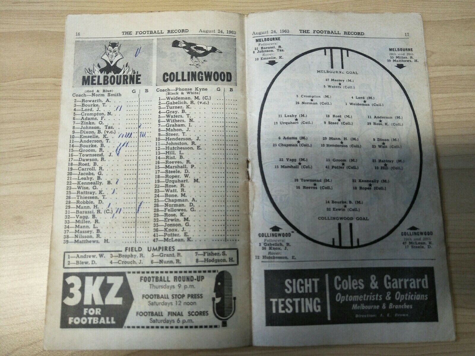 VFL 1963 August 24 Football Record Melbourne v Collingwood - Image 2