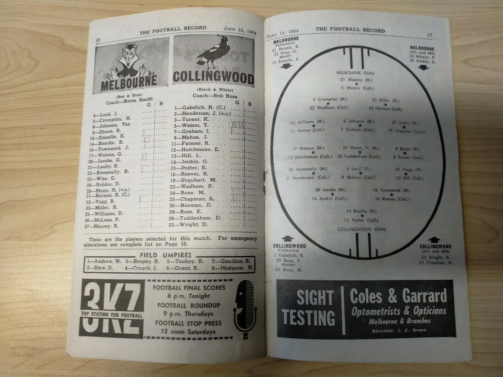 VFL 1964 June 15 Football Record Melbourne v Collingwood - Image 2