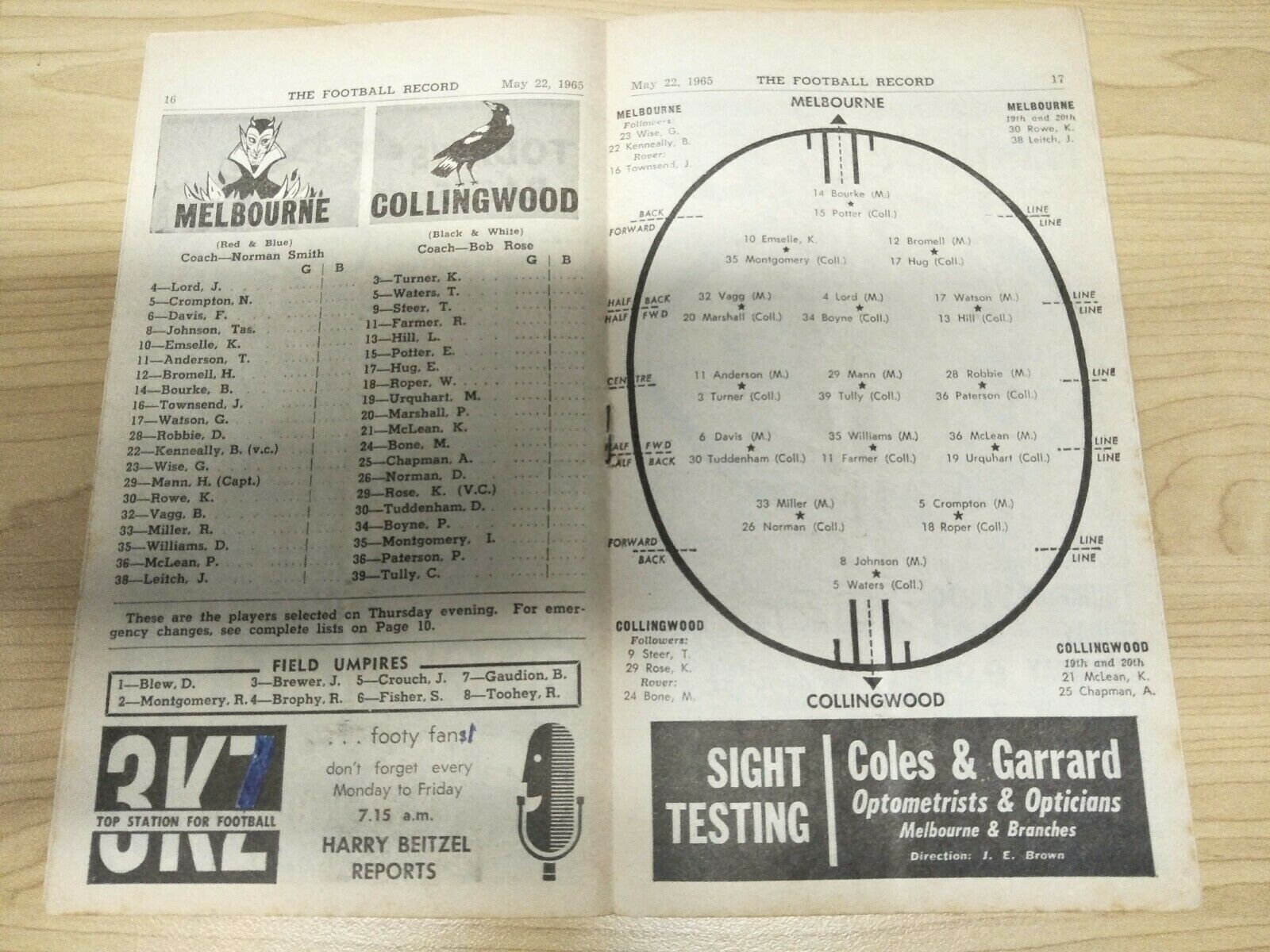 VFL 1965 May 22 Football Record Melbourne v Collingwood - Image 2