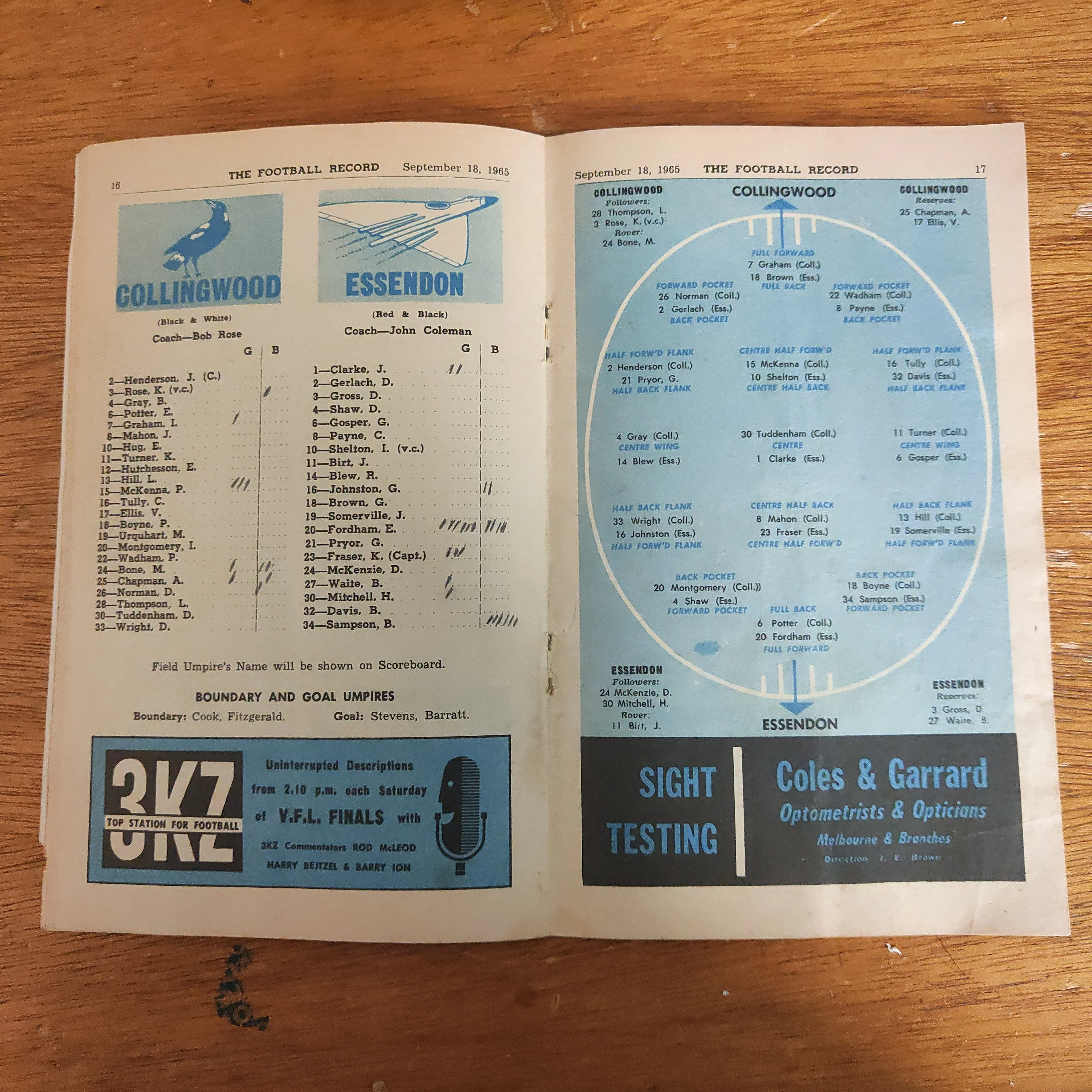 VFL AFL 1965 PRELIMINARY FINAL FOOTBALL RECORD Collingwood v Essendon - Image 2