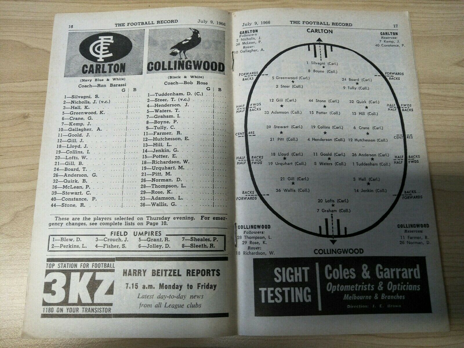 VFL 1966 July 9 Football Record Carlton v Collingwood - Image 2