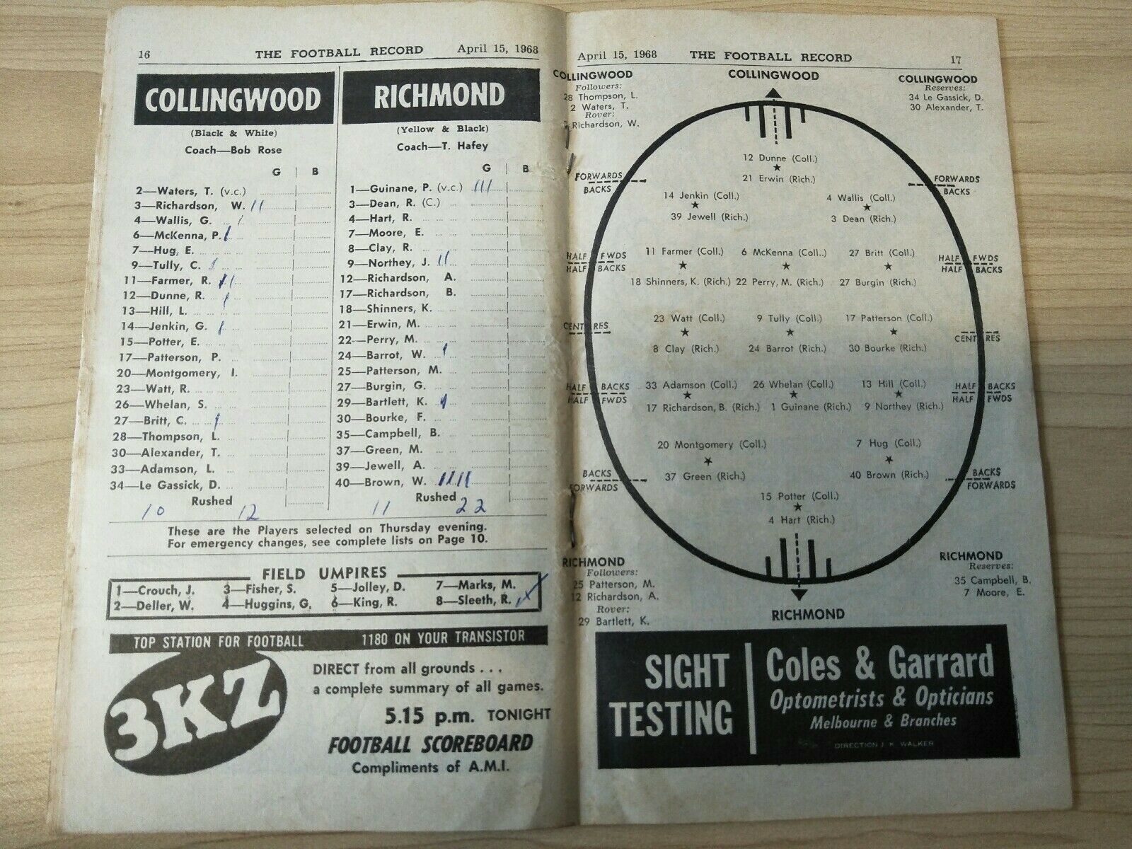 VFL 1968 April 15 Football Record Collingwood v Richmond - Image 2