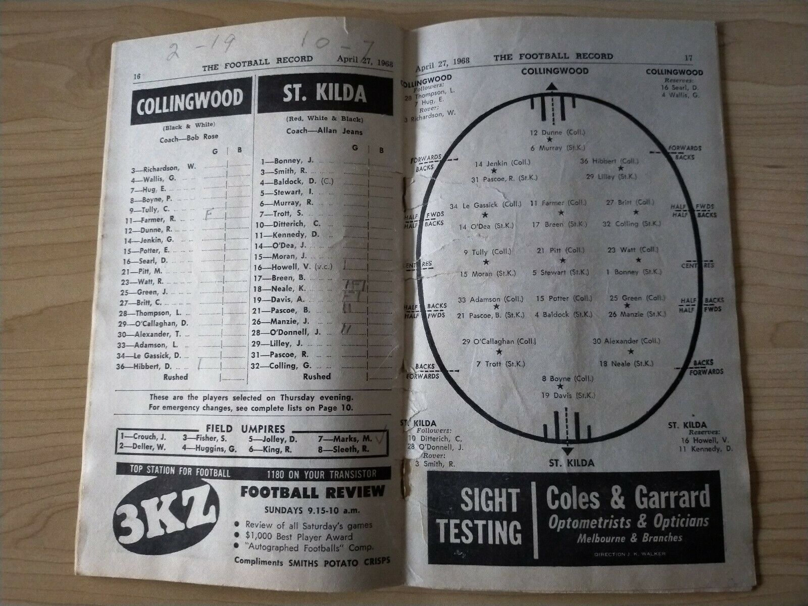 VFL 1968 April 27 Football Record Collingwood v St Kilda - Image 2