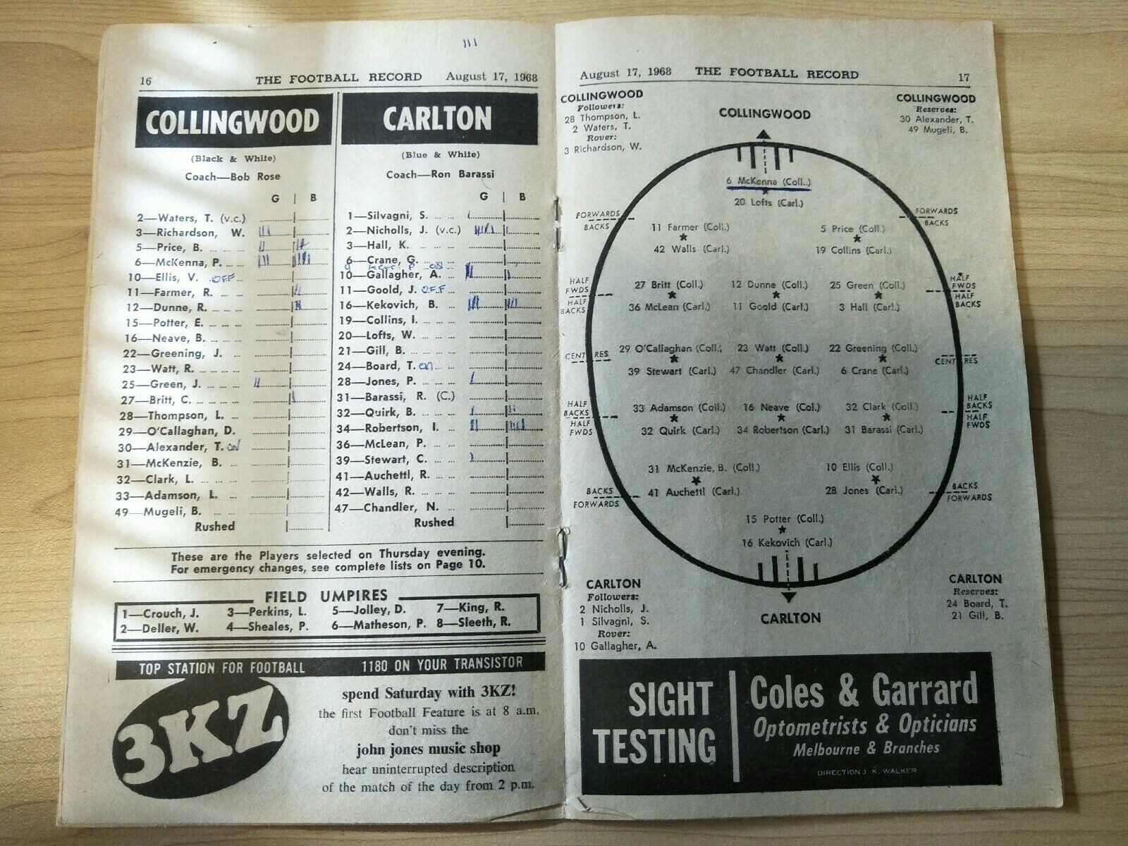 VFL 1968 August 17 Football Record Collingwood v Carlton - Image 2