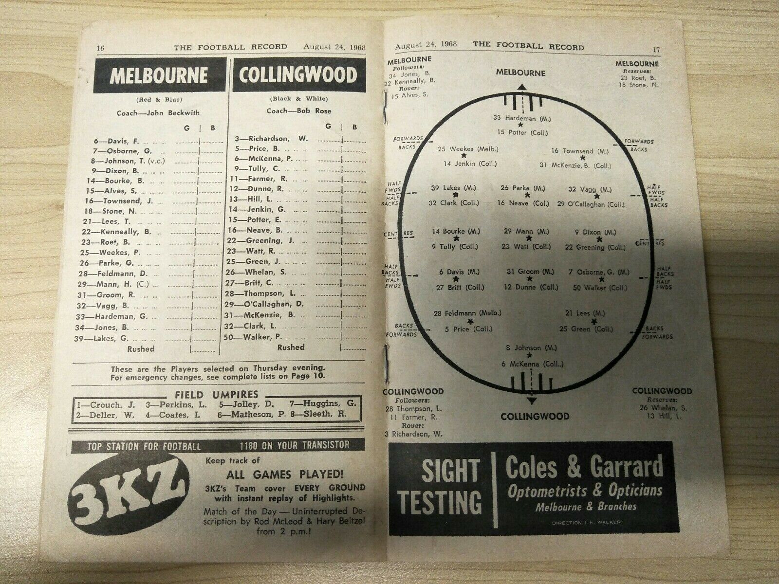 VFL 1968 August 24 Football Record Melbourne v Collingwood - Image 2