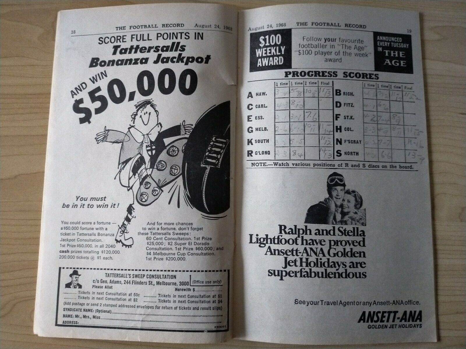VFL 1968 August 24 Football Record Melbourne v Collingwood - Image 3