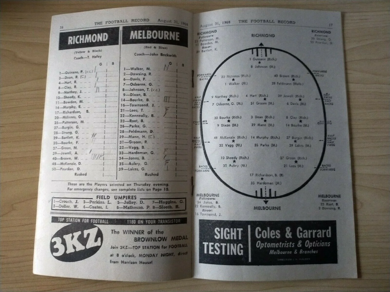 VFL 1968 August 31 Football Record Richmond v Melbourne - Image 2