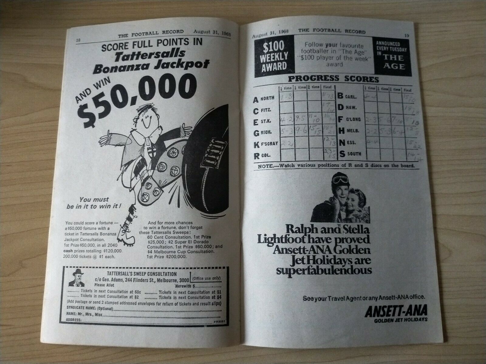 VFL 1968 August 31 Football Record Richmond v Melbourne - Image 3