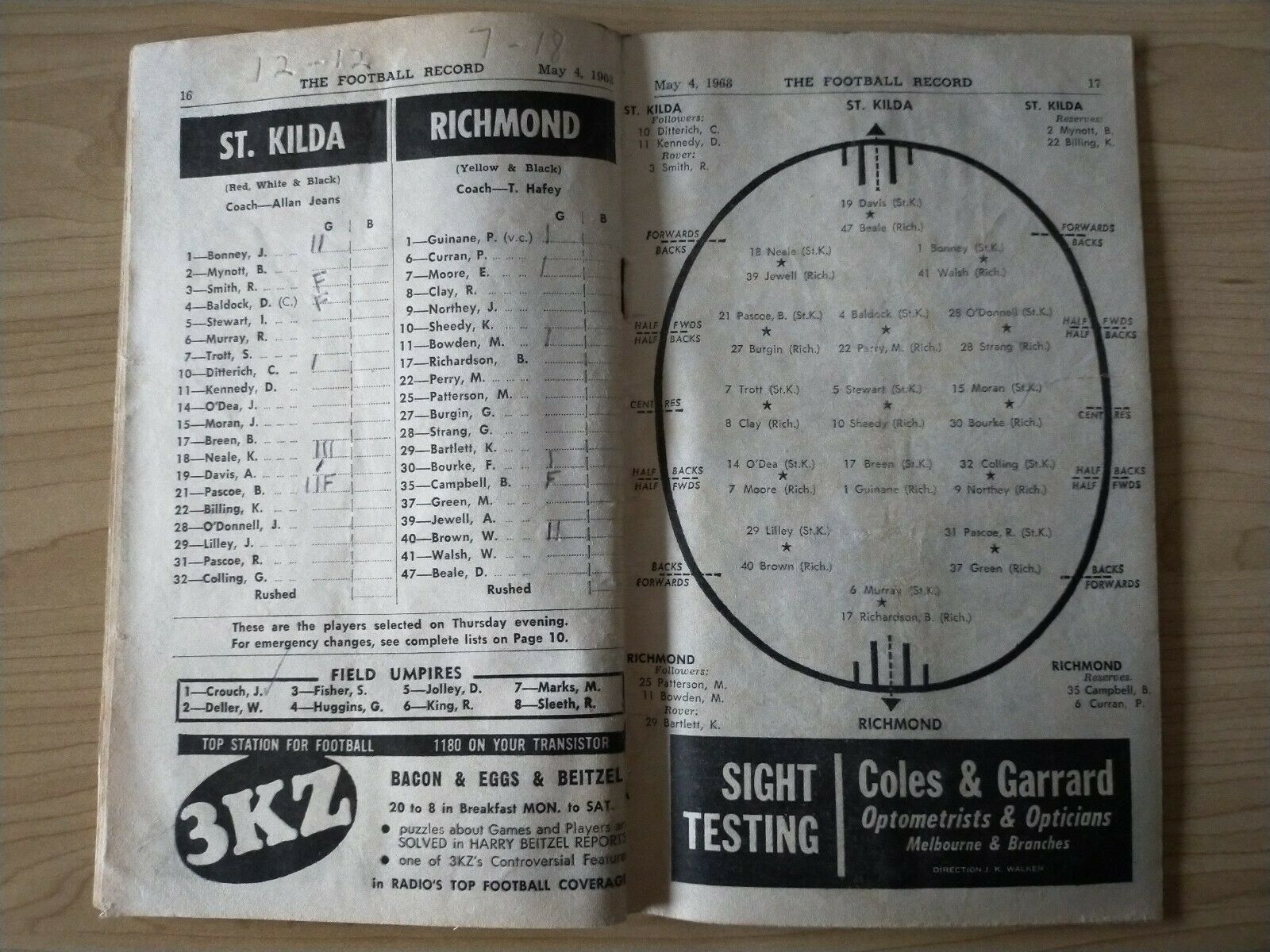 VFL 1968 May 4 Football Record St Kilda v Richmond - Image 2