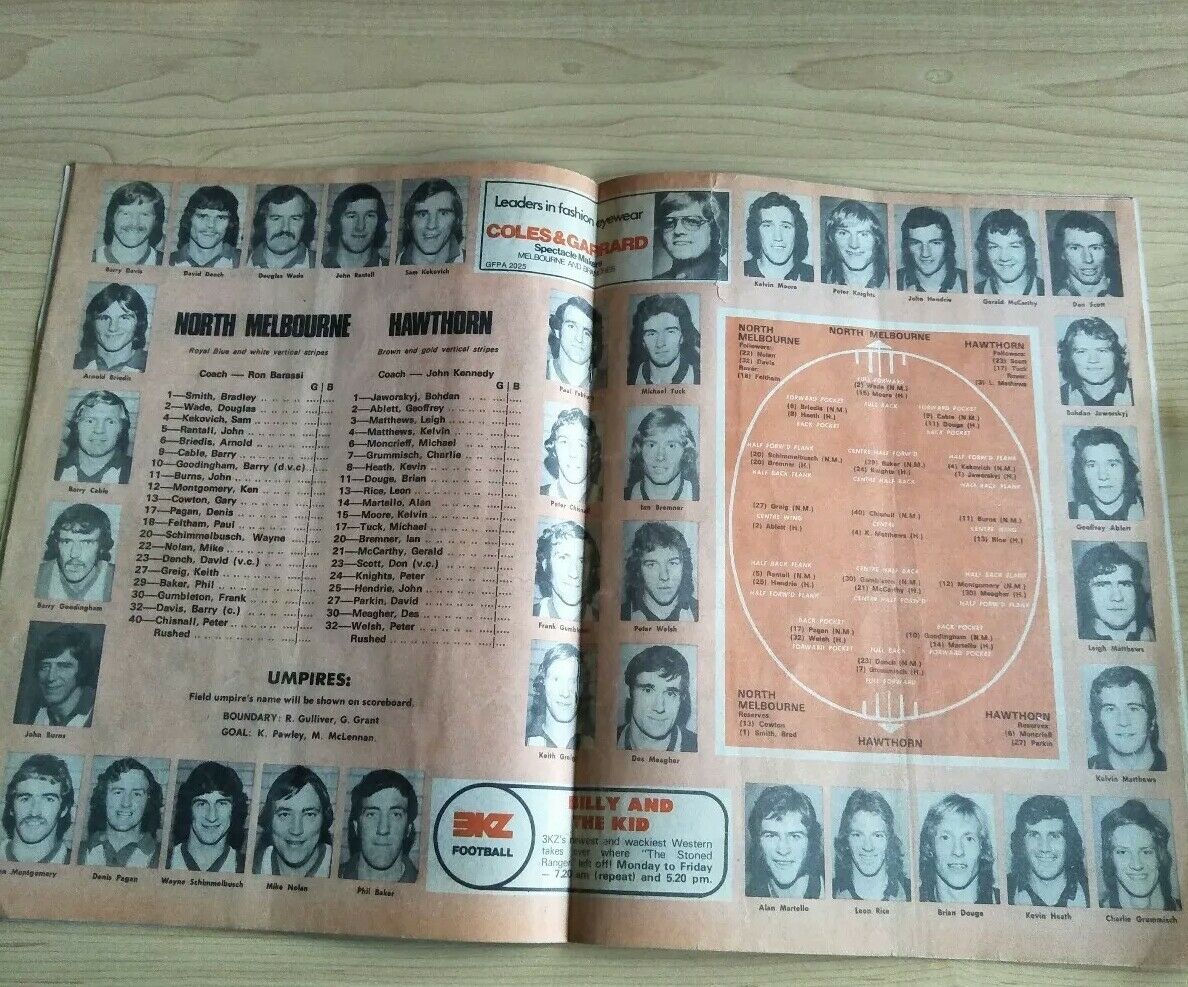 VFL 1974 Qualifying Final Football Record North Melbourne v Hawthorn - Image 2
