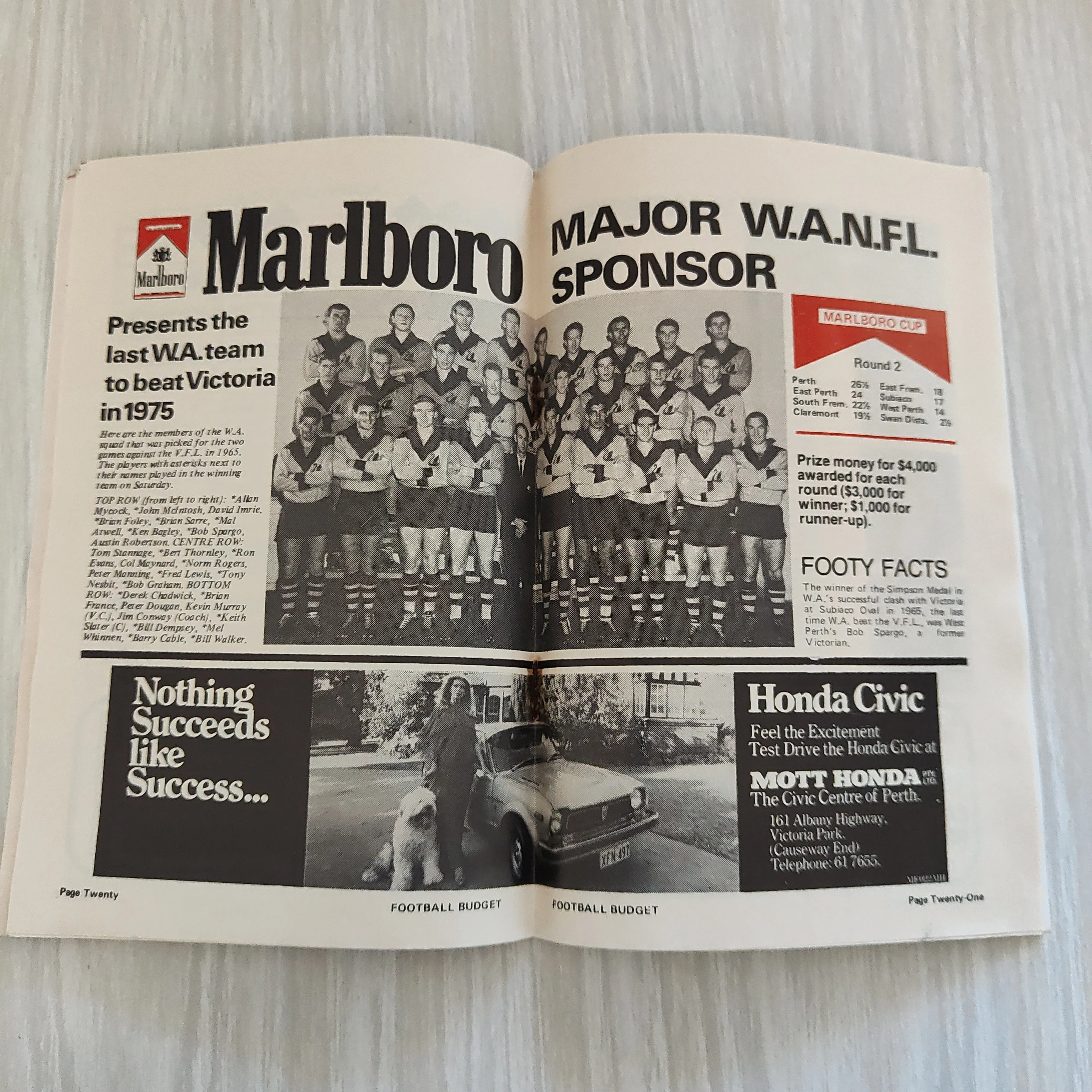Football 1977 June 25 Western Australia Football Budget Magazine Western Australia v Victoria - Image 2