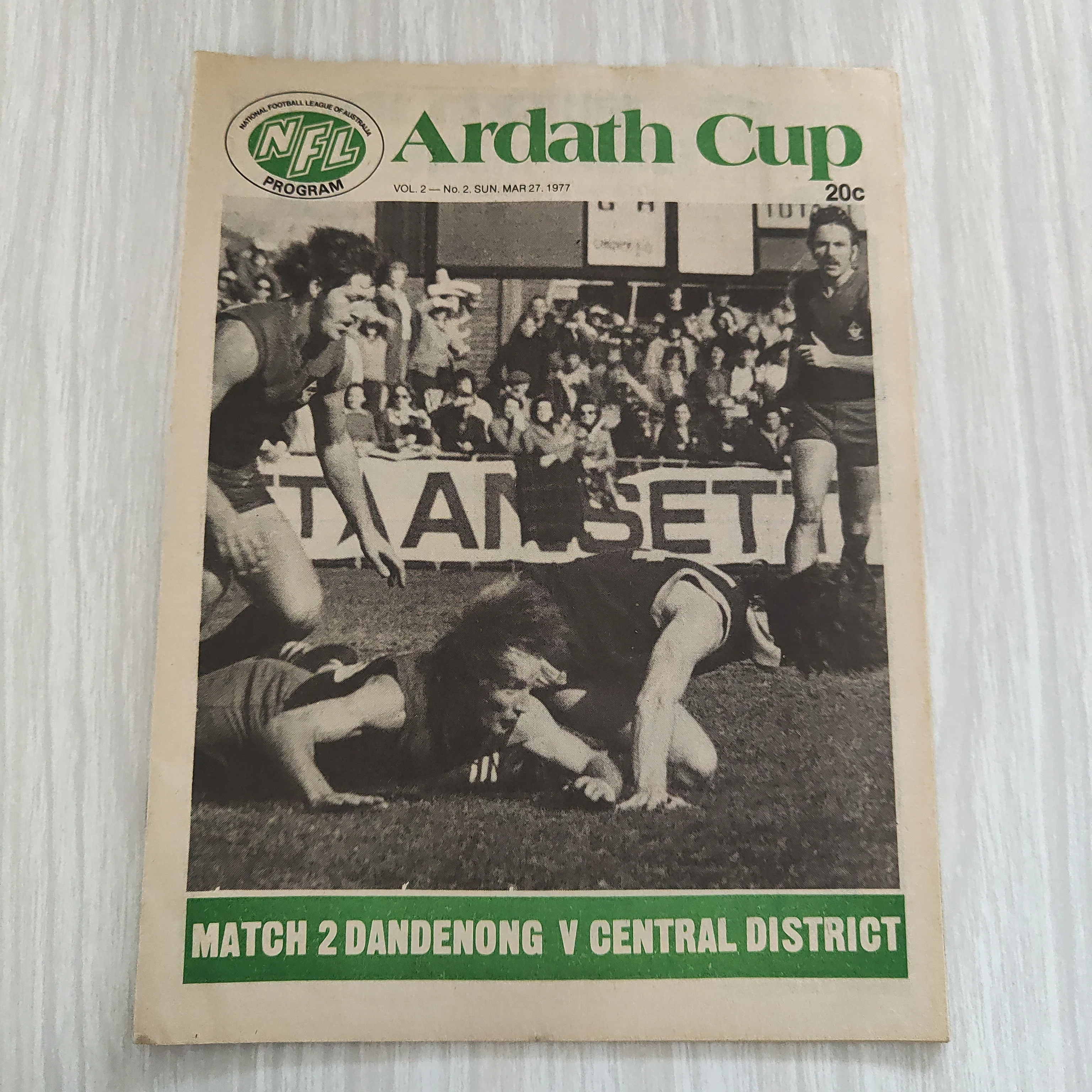 Football 1977 VFA Centenary Year March 27 National Football League Program Ardath Cup Dandenong v Central Districts South Australia Program