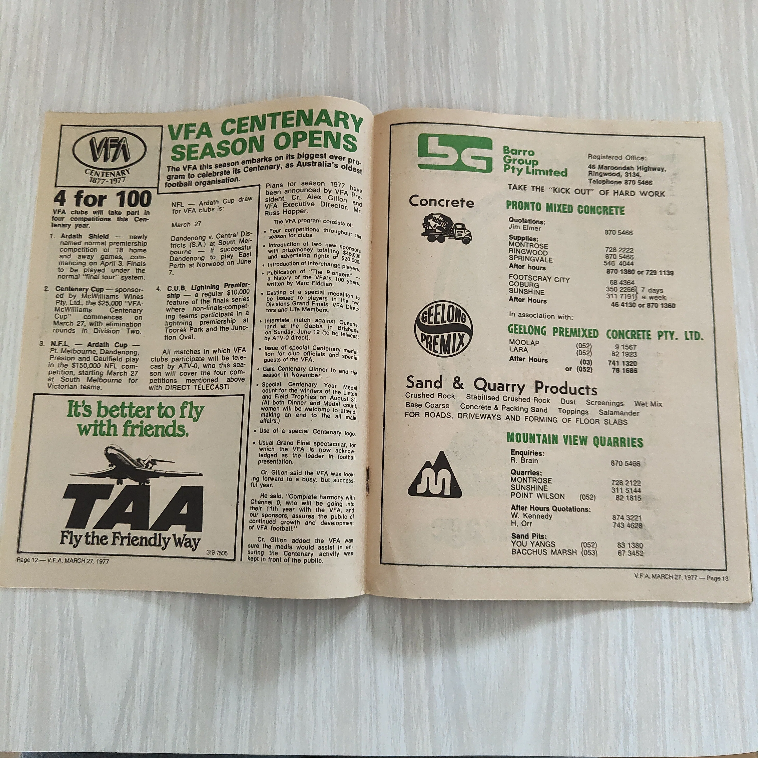 Football 1977 VFA Centenary Year March 27 National Football League Program Ardath Cup Dandenong v Central Districts South Australia Program - Image 2