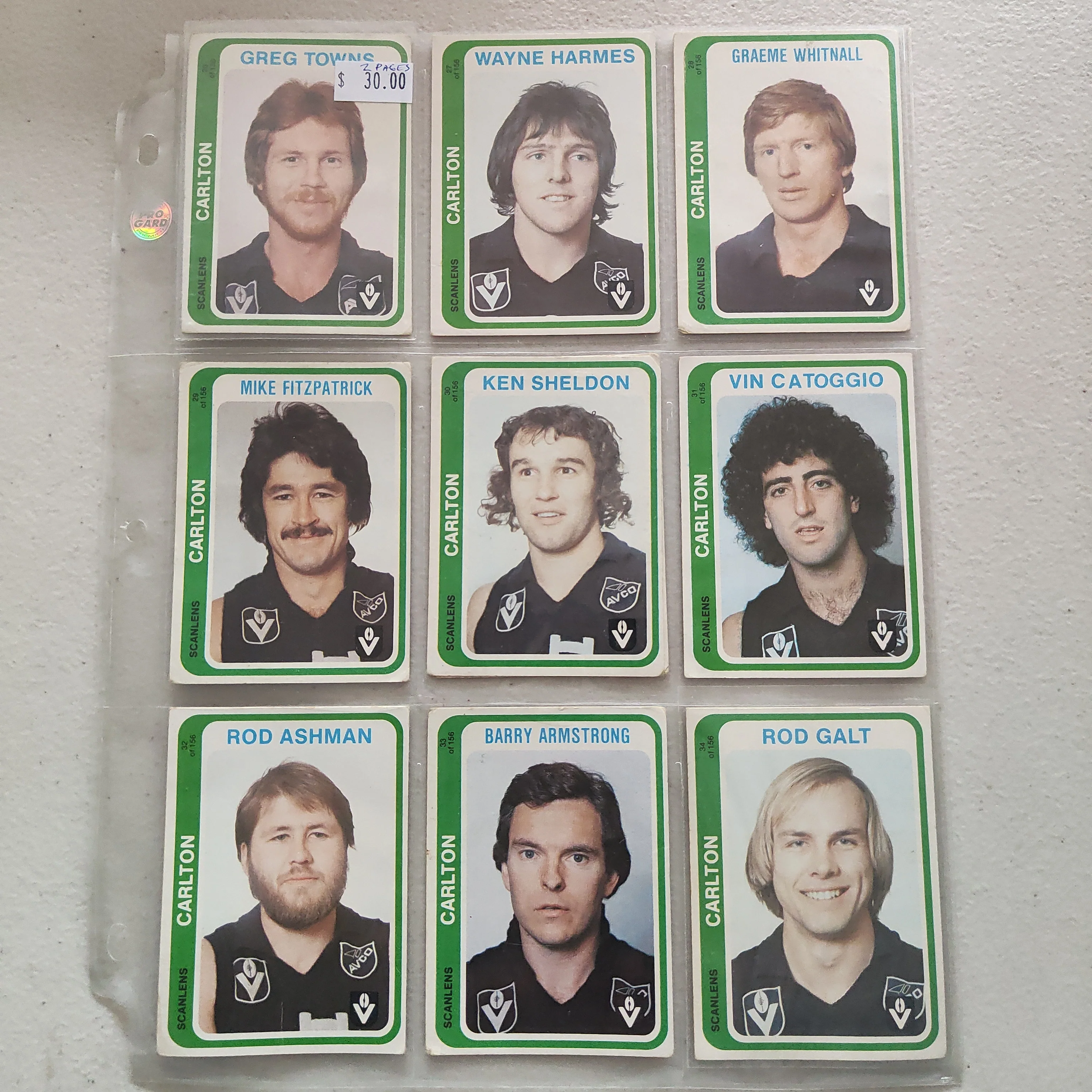 1979 Scanlens VFL Carlton Blues Team Set of 14 Cards