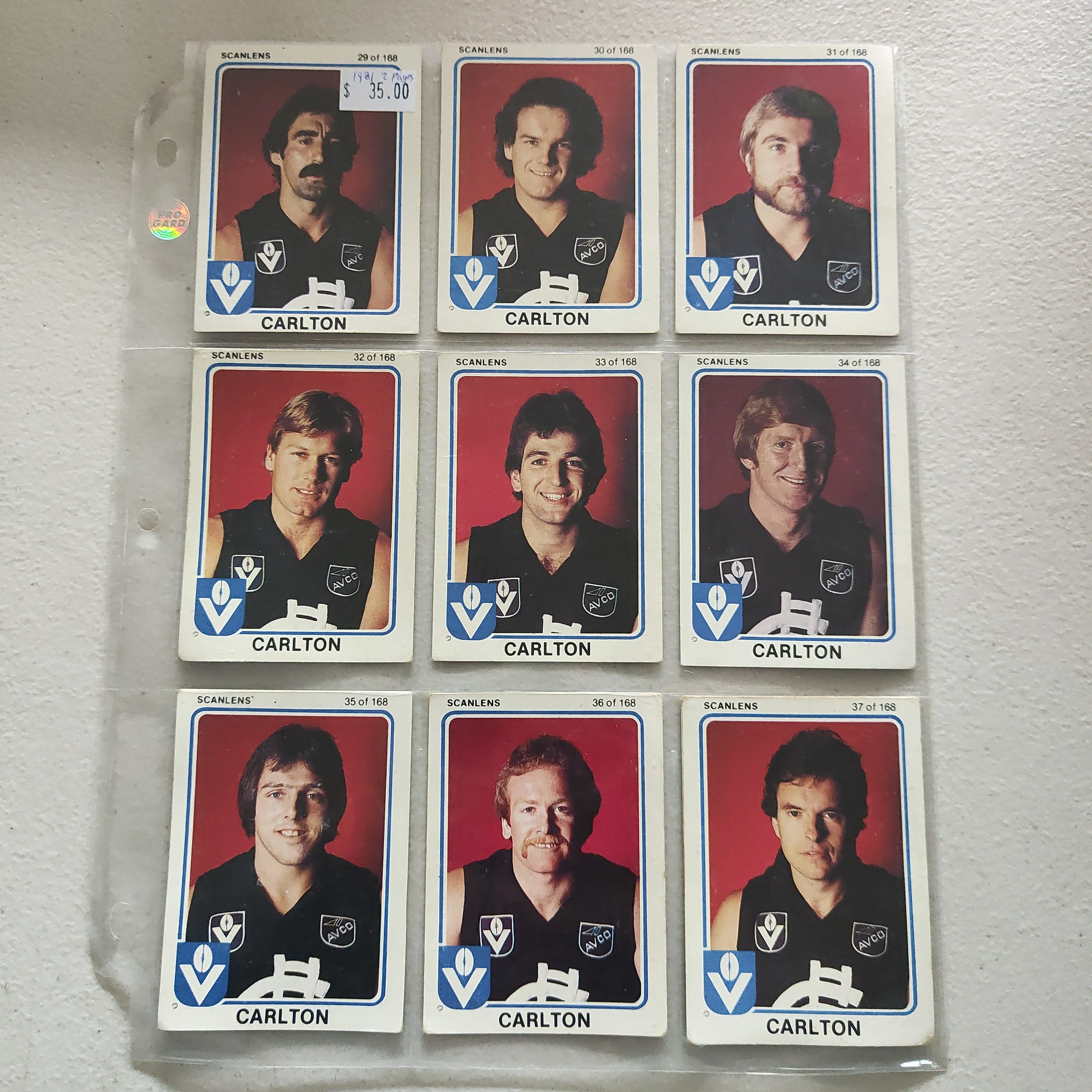 1981 Scanlens VFL Carlton Blues Team Set of 14 Cards