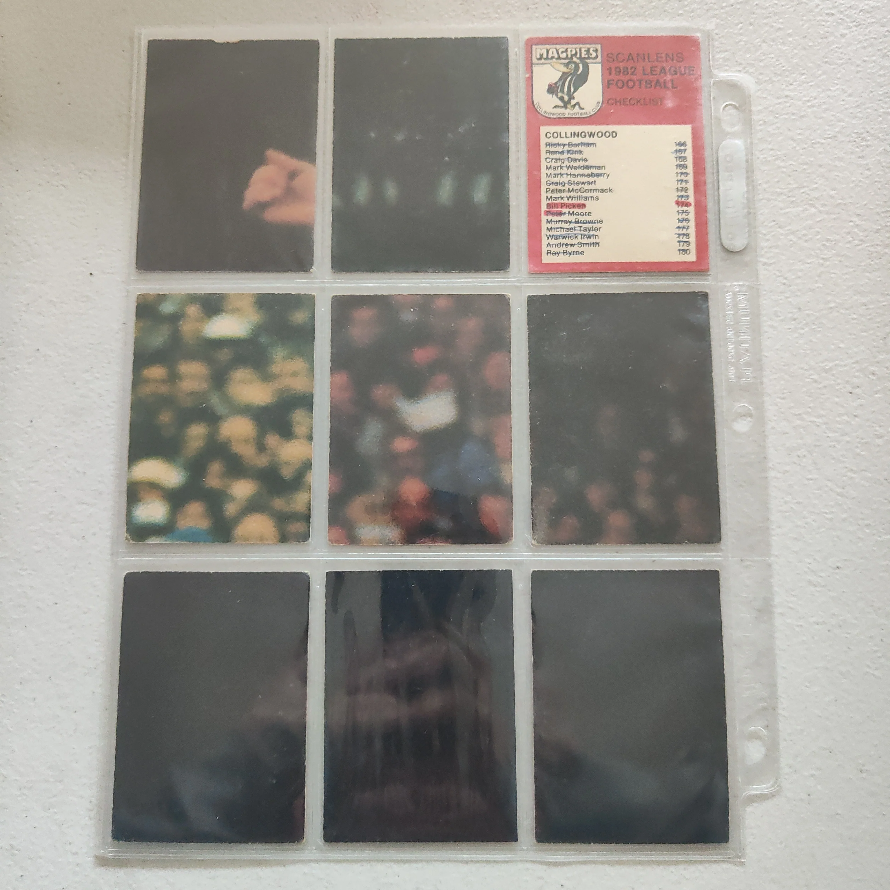 1982 Scanlens Collingwood Magpies Team Set of 15 Cards Inc Hand Signed Michael Taylor Card - Image 2