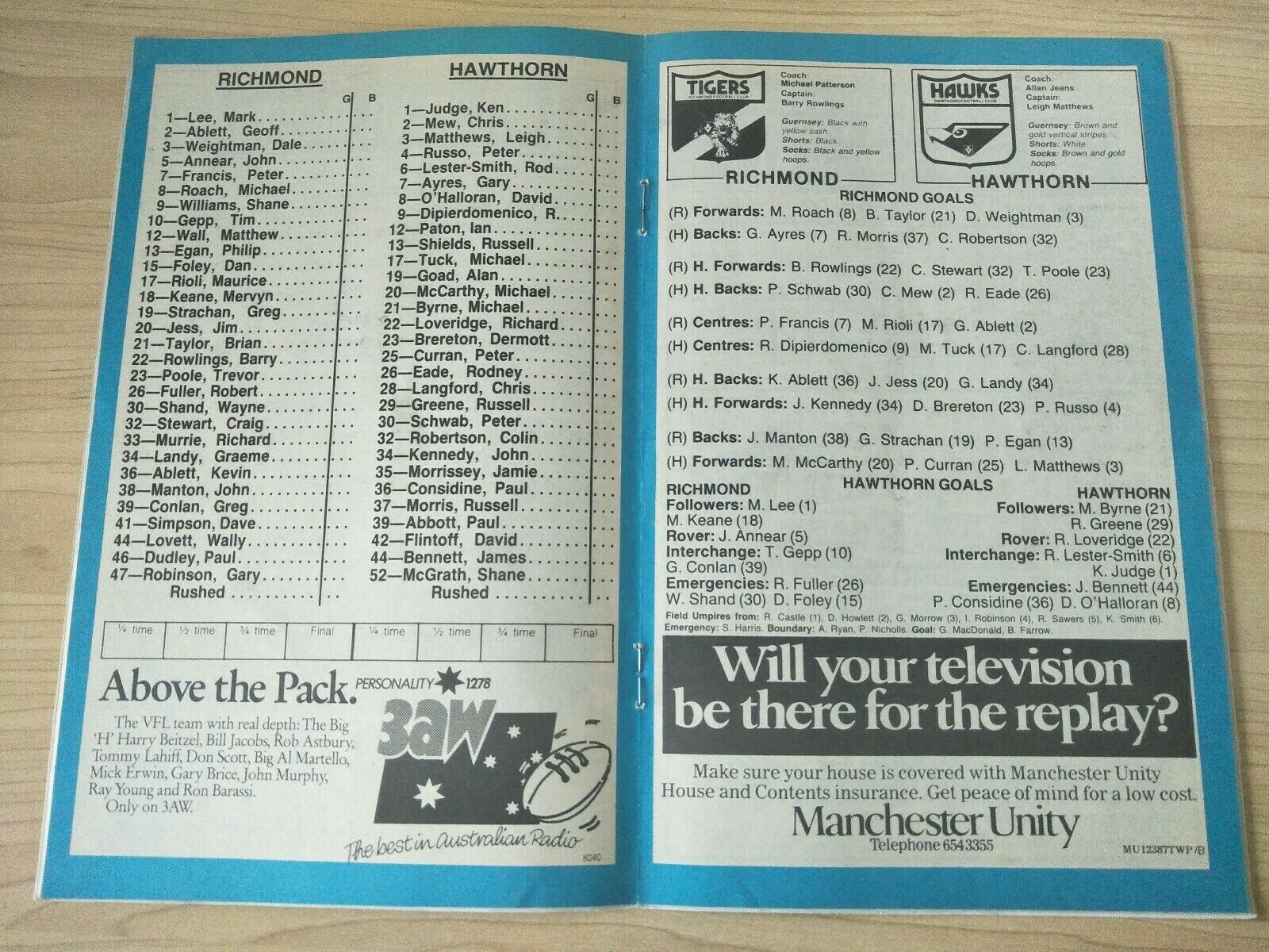VFL 1984 July 14-15 Football Record Richmond v Hawthorn - Image 2