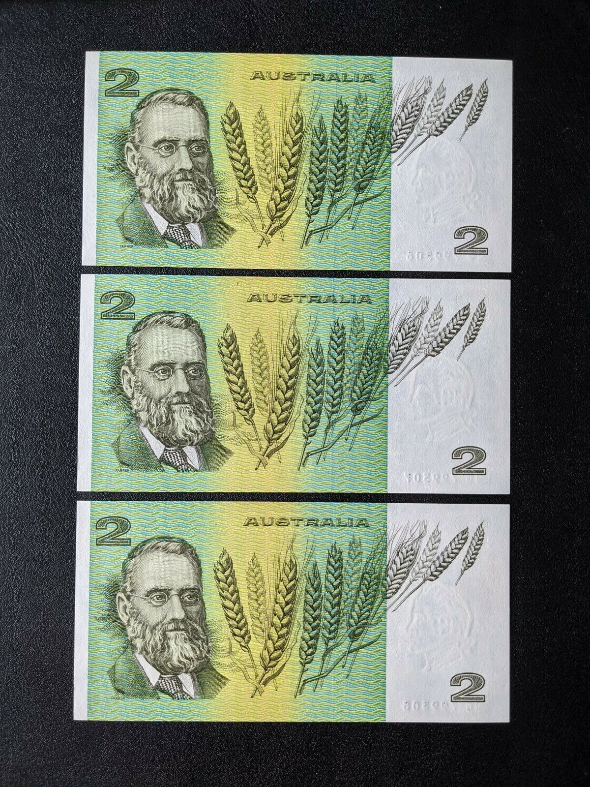 Australia 1985  R-89L $2 Johnston/Fraser Last Prefix Run of 3 uncirculated - Image 3