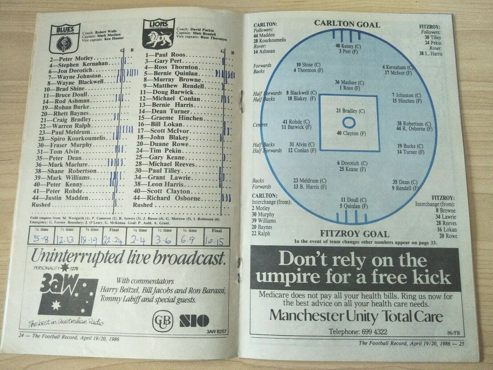 VFL 1986 April 19-20 Football Record Carlton v Fitzroy - Image 2