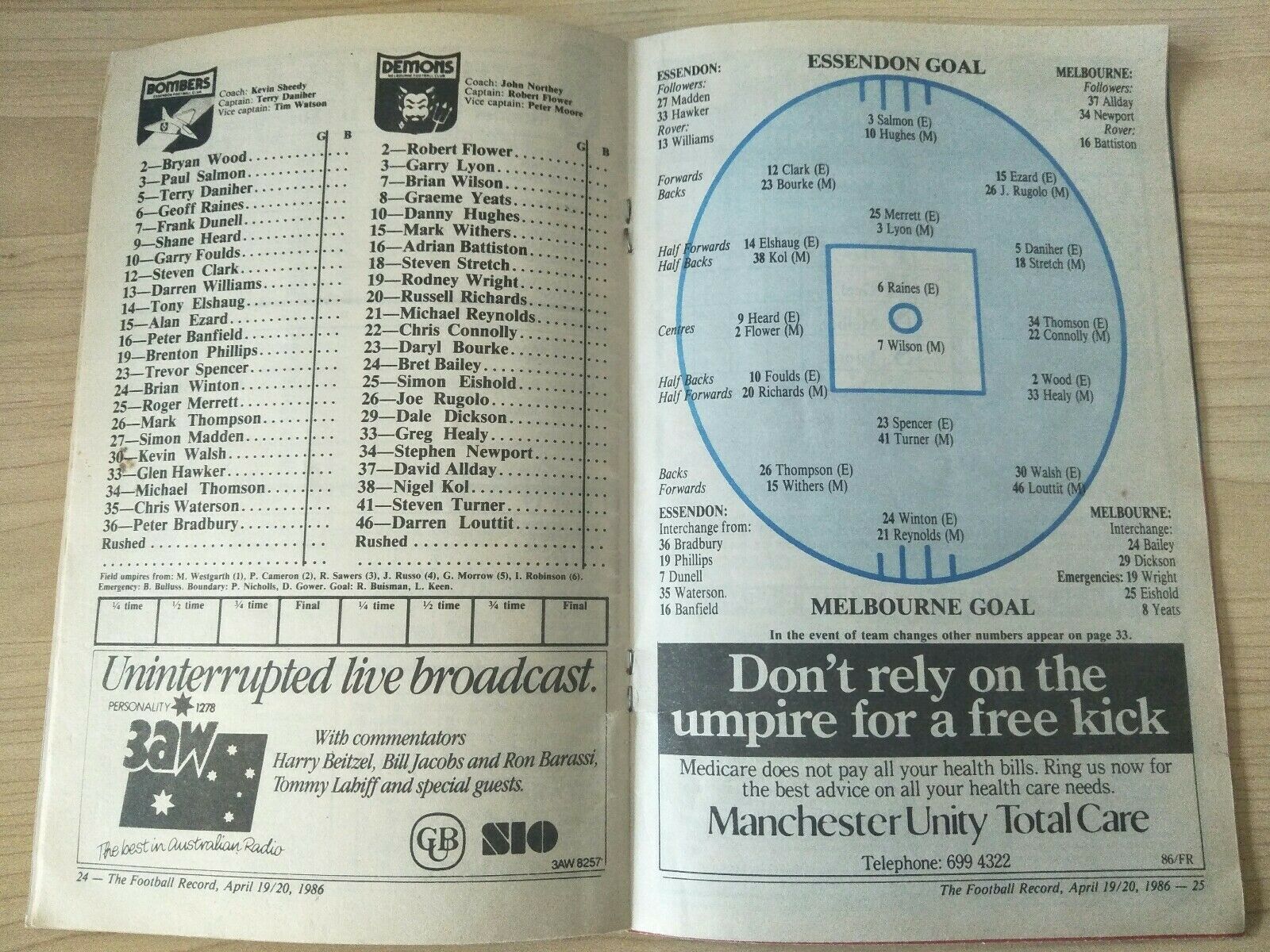 VFL 1986 April 19-20 Football Record Essendon v Melbourne - Image 2