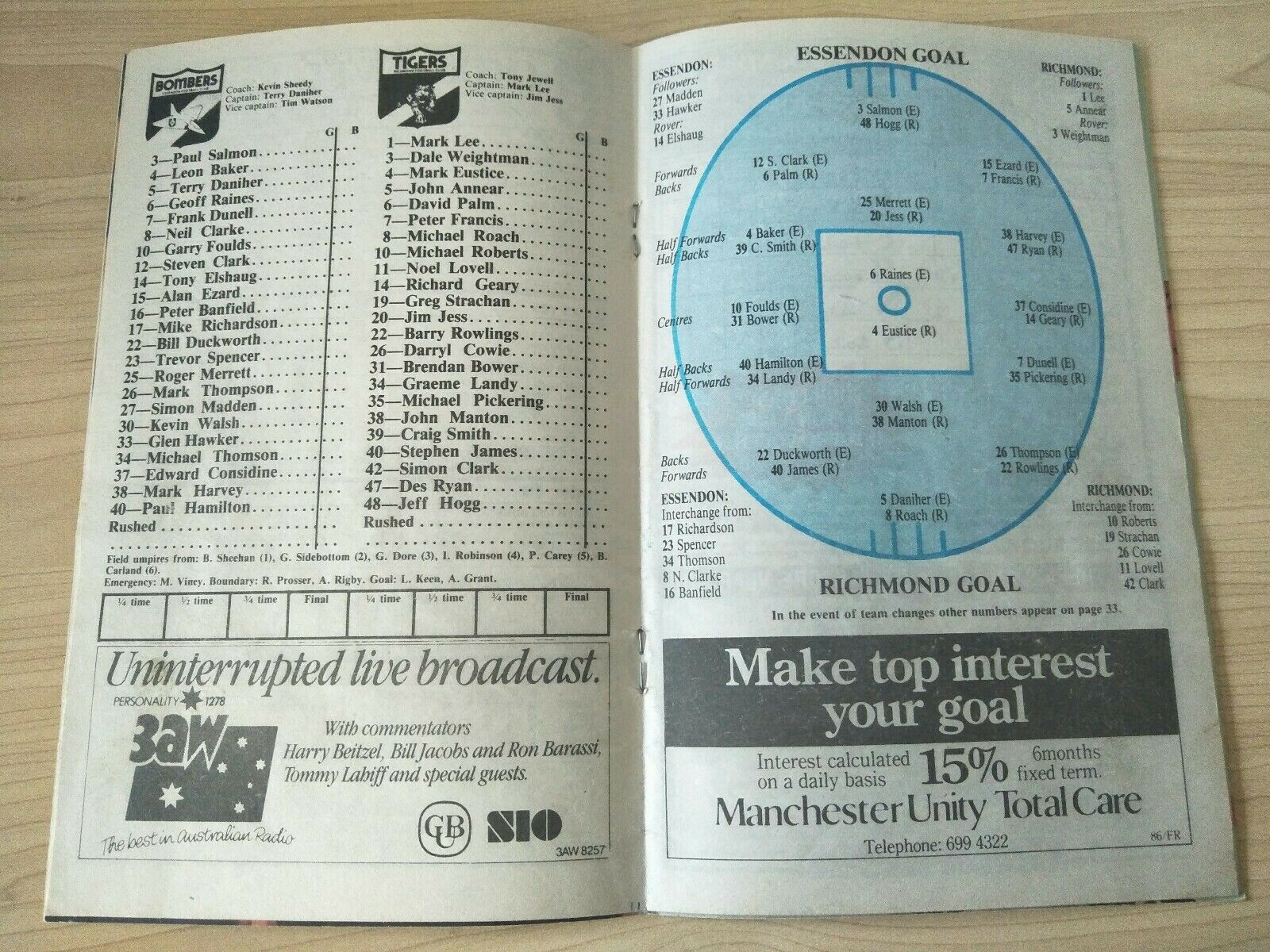 VFL 1986 August 9 Football Record Essendon v Richmond - Image 2