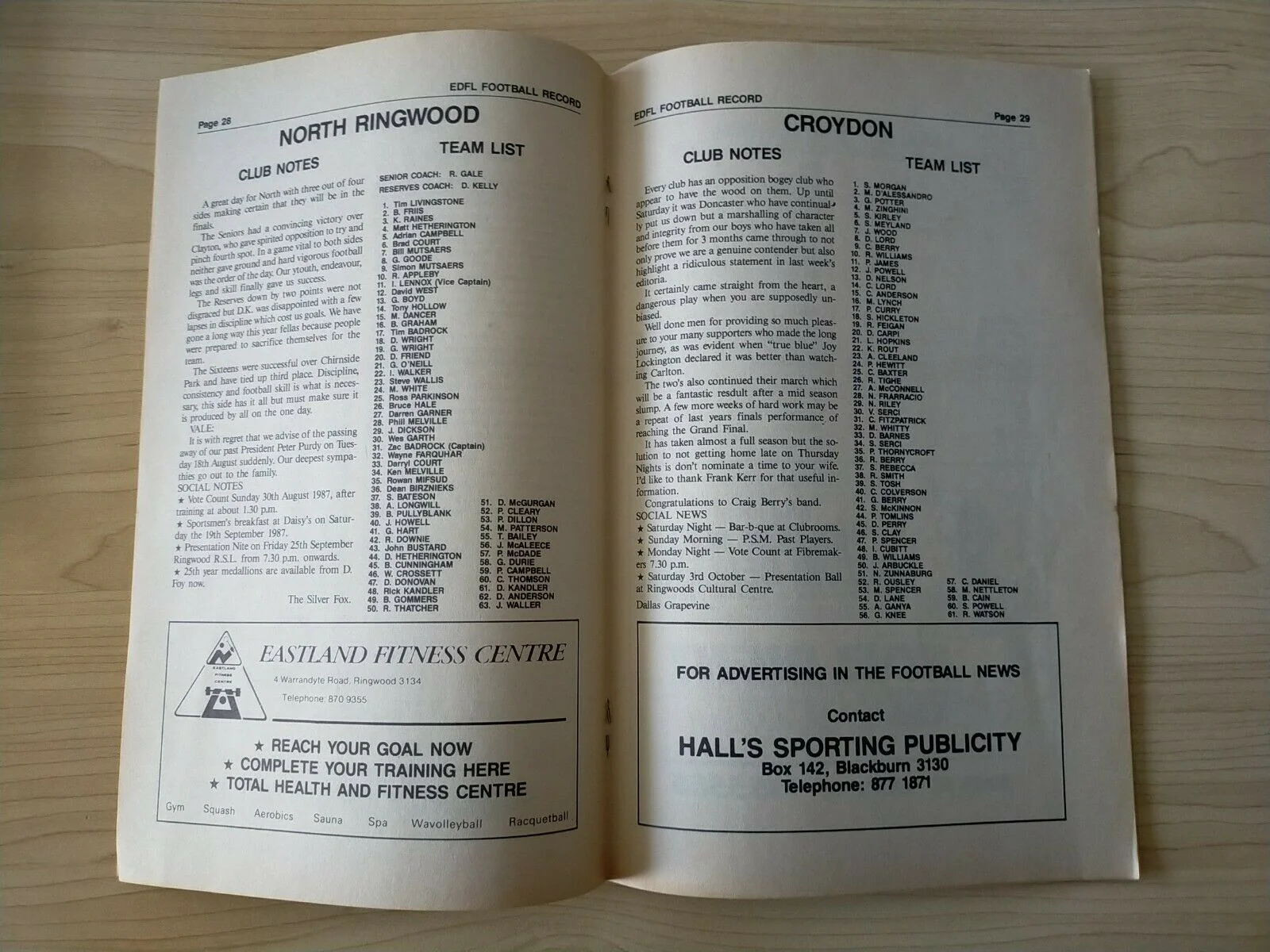 Football 1987 29th August Victorian Eastern Districts Football League Football Record - Image 3