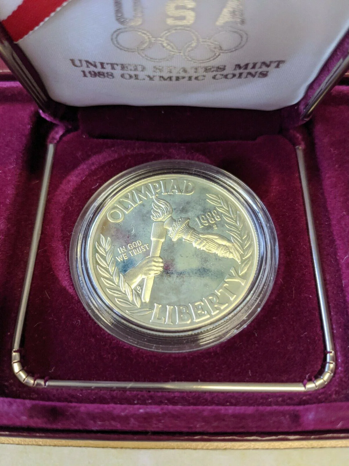 USA United States 1988 $1 Dollar Olympics Seoul Silver - S - Proof with box - Image 2