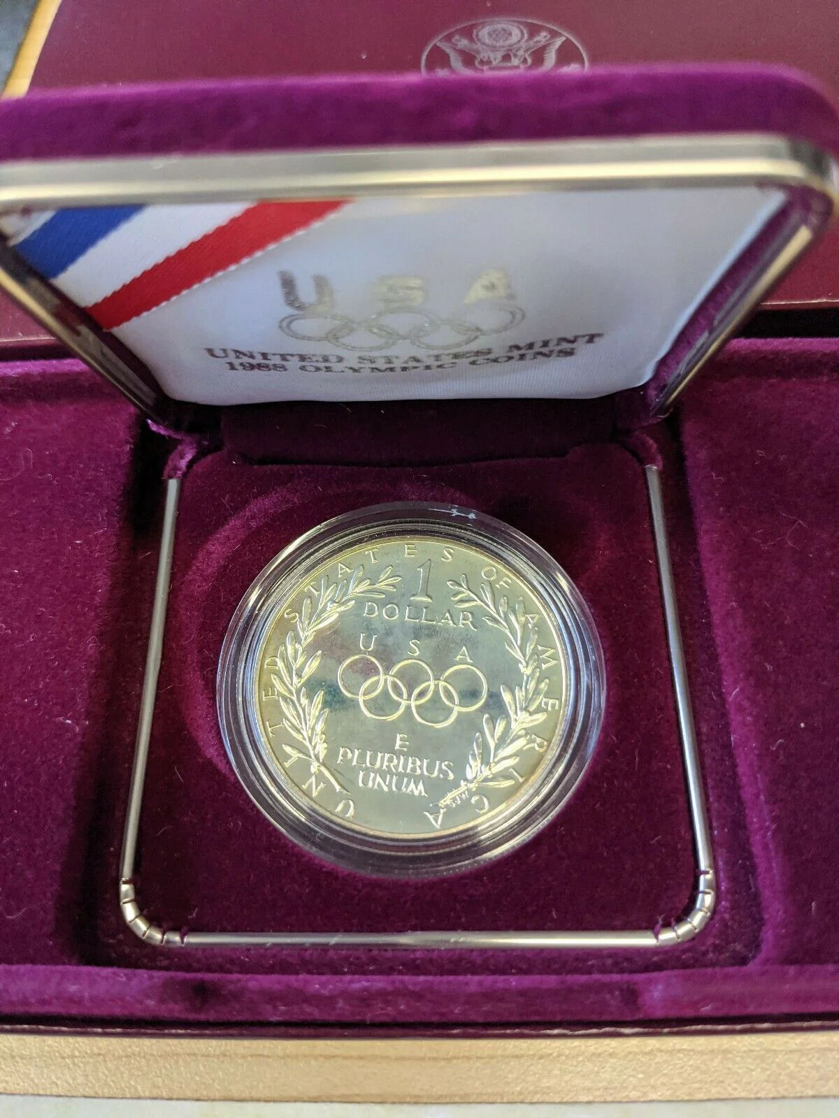 USA United States 1988 $1 Dollar Olympics Seoul Silver - S - Proof with box - Image 3