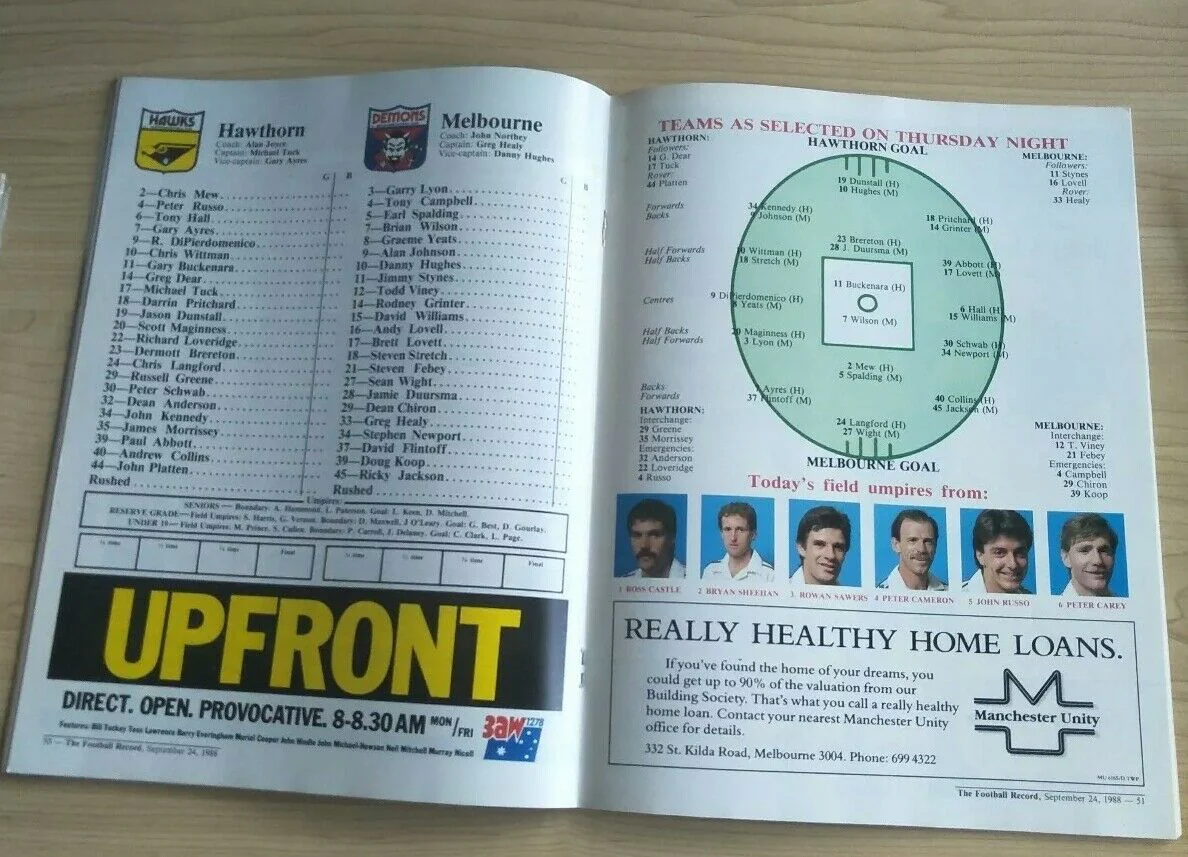 VFL 1988 Football Record Grand Final Melbourne v Hawthorn Match Day Edition - Image 2